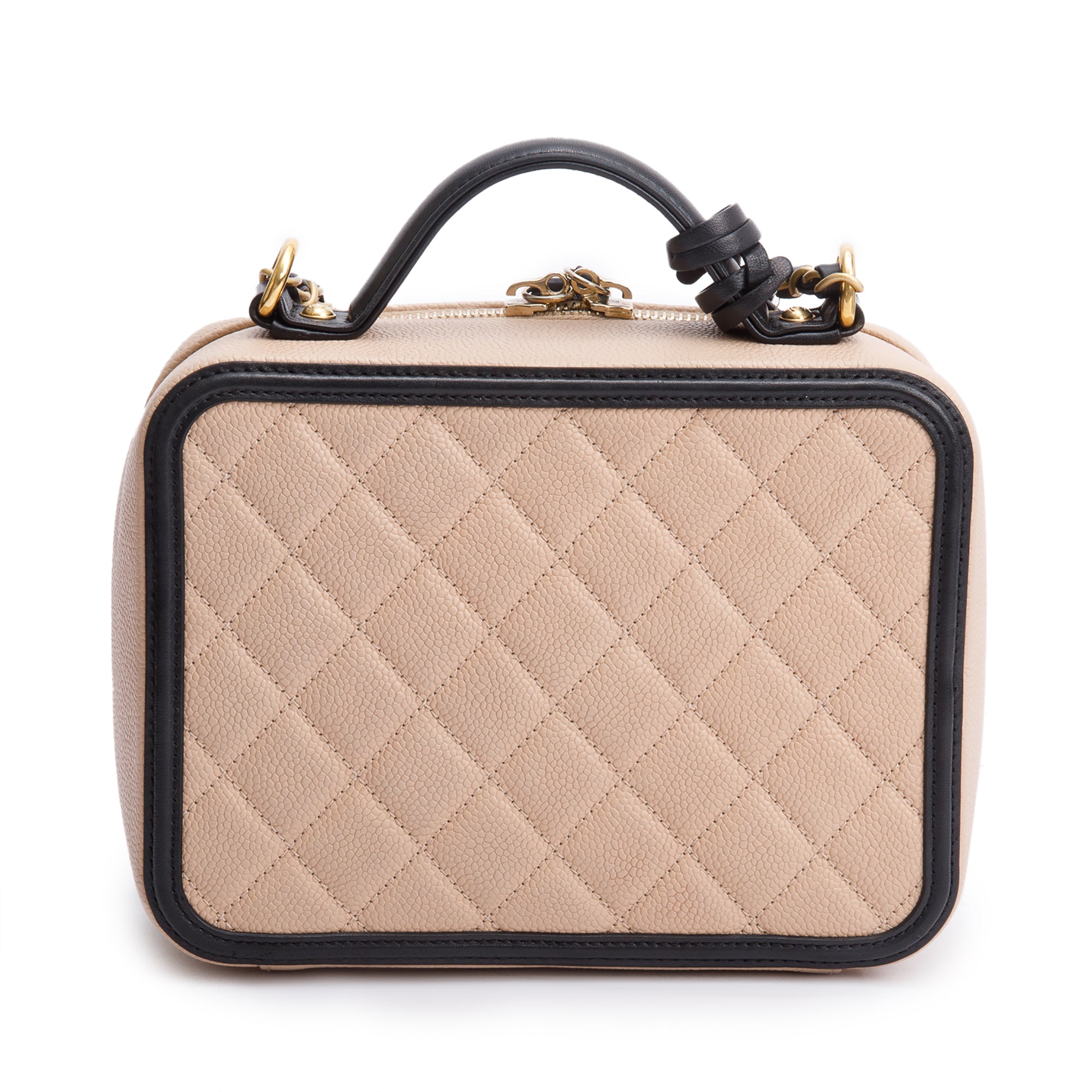 Chanel Beige Caviar Quilted Leather CC Filigree Medium Vanity Case w/ Box & Authenticity Card