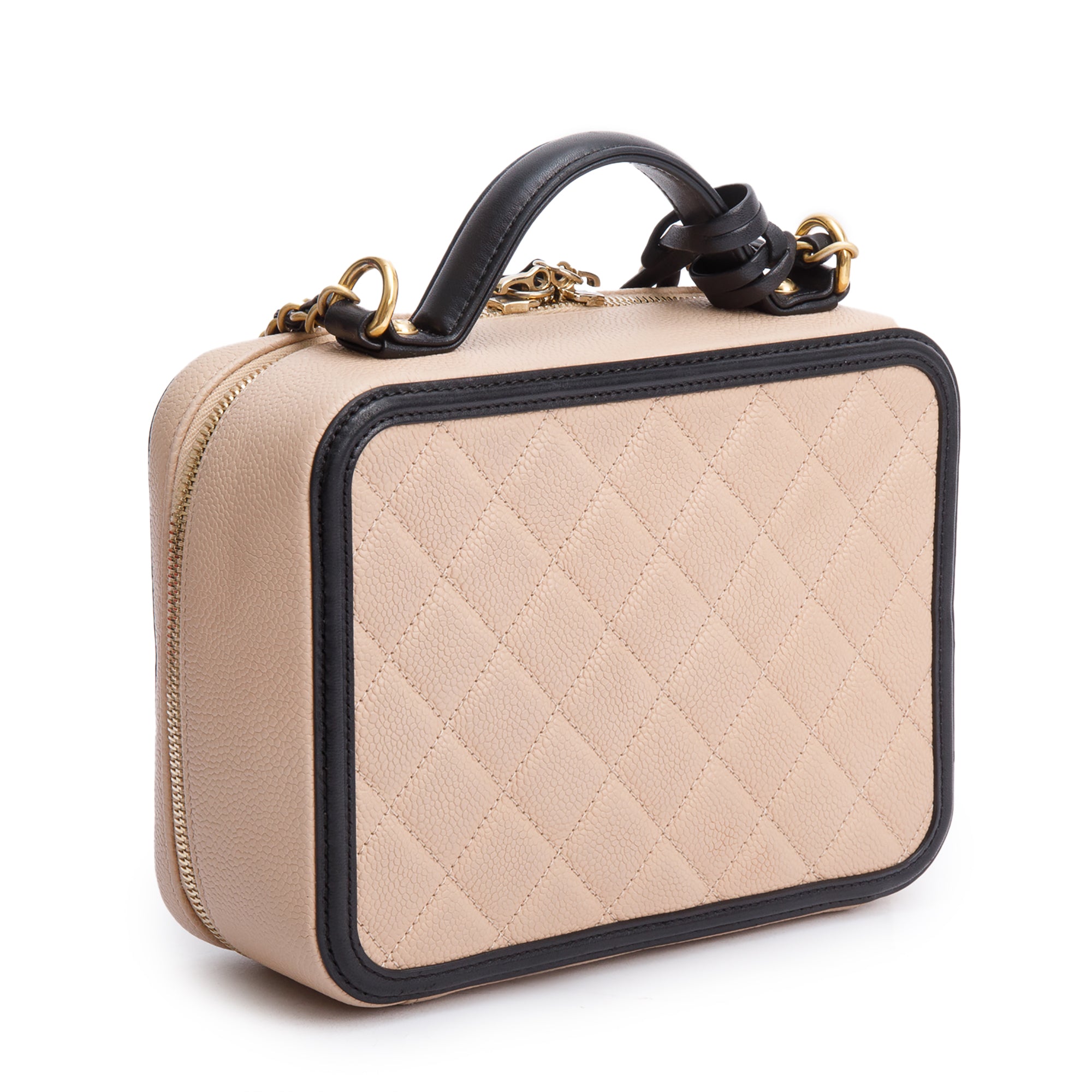 Chanel Beige Caviar Quilted Leather CC Filigree Medium Vanity Case w/ Box & Authenticity Card