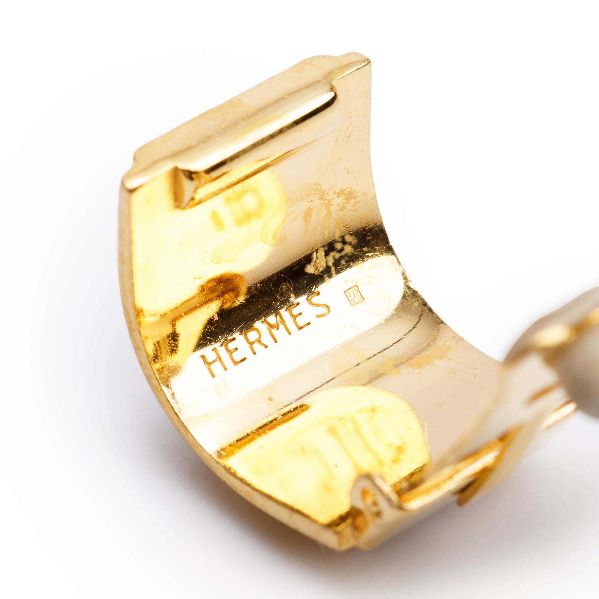 Hermes Vintage Gold Plated Enamel Clip-On Earrings