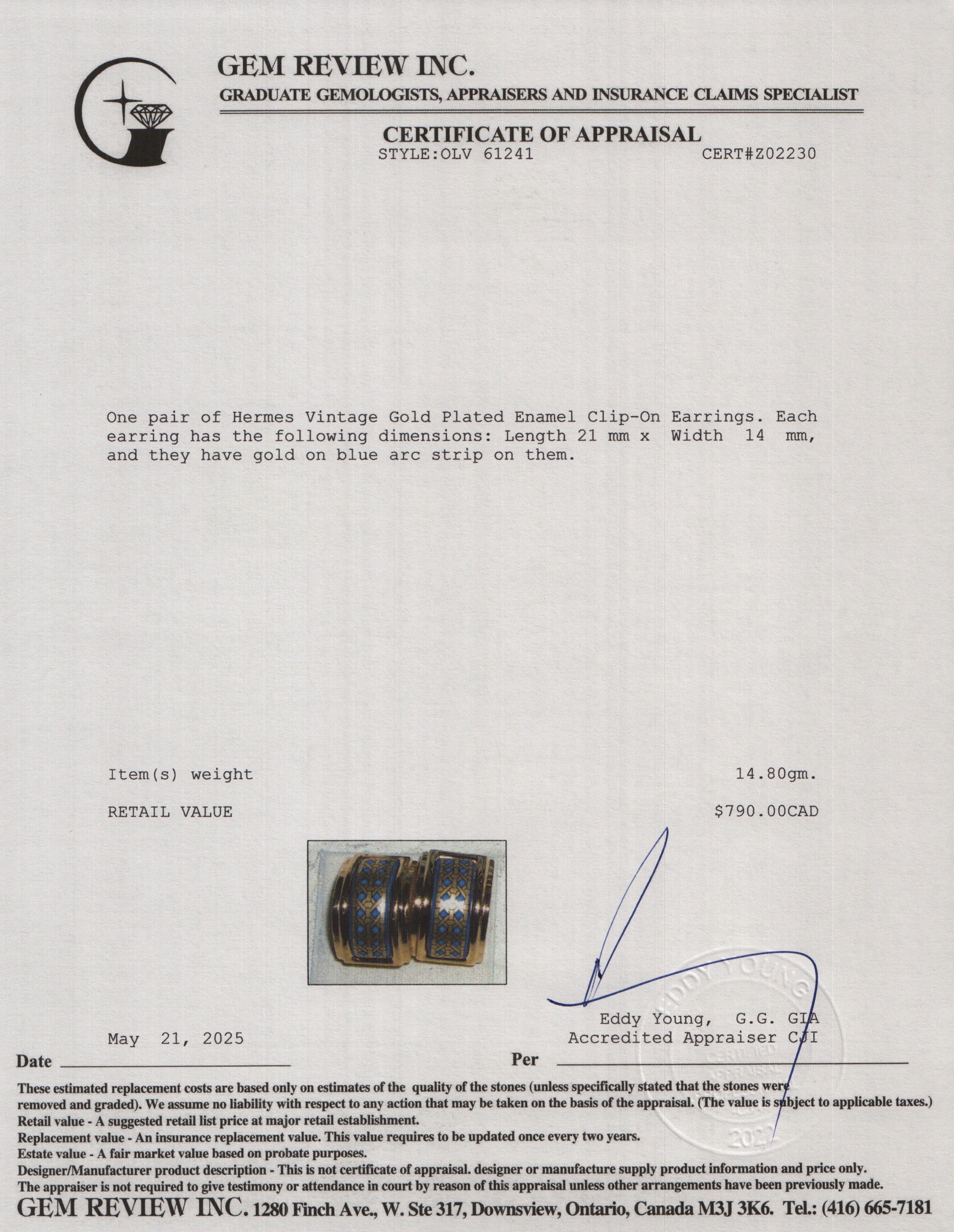 Hermes Vintage Gold Plated Enamel Clip-On Earrings