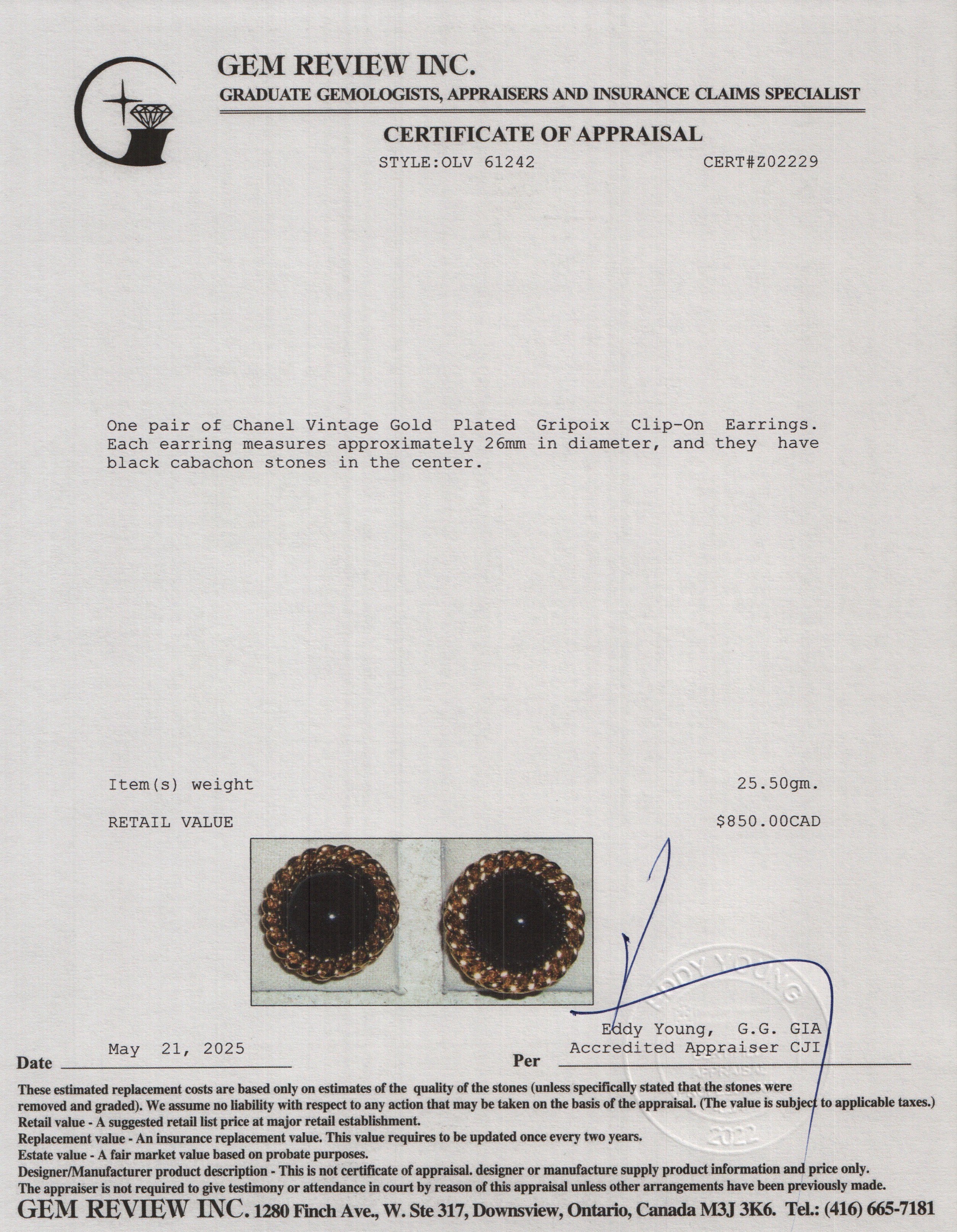 Chanel Vintage Gold Plated Gripoix Clip-On Earrings