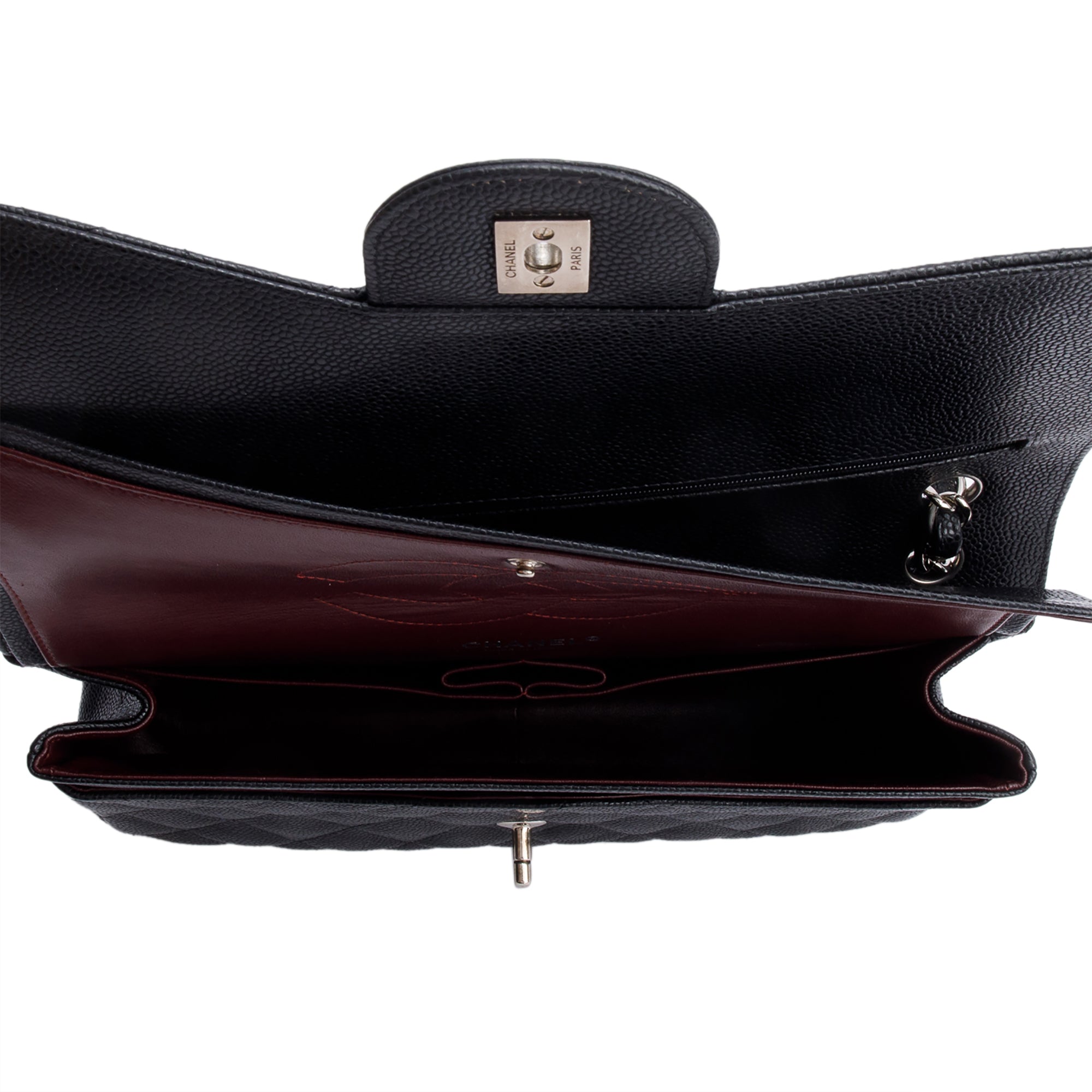 Chanel Black Quilted Caviar Leather Classic Jumbo Double Flap Bag w/ Box