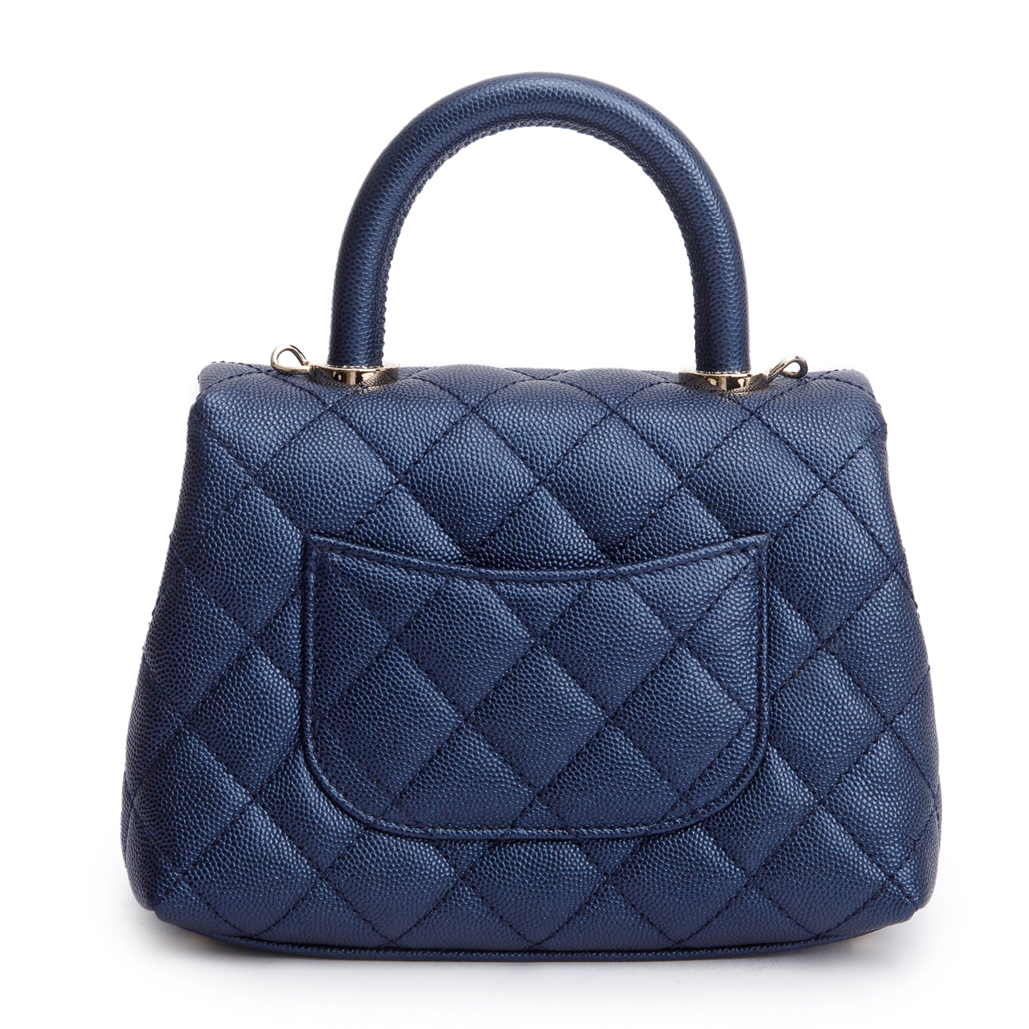 Chanel 2020 Blue Irisdescent Quilted Caviar Leather Mini Coco Top Handle Flap Bag w/ Box & Authenticity Card