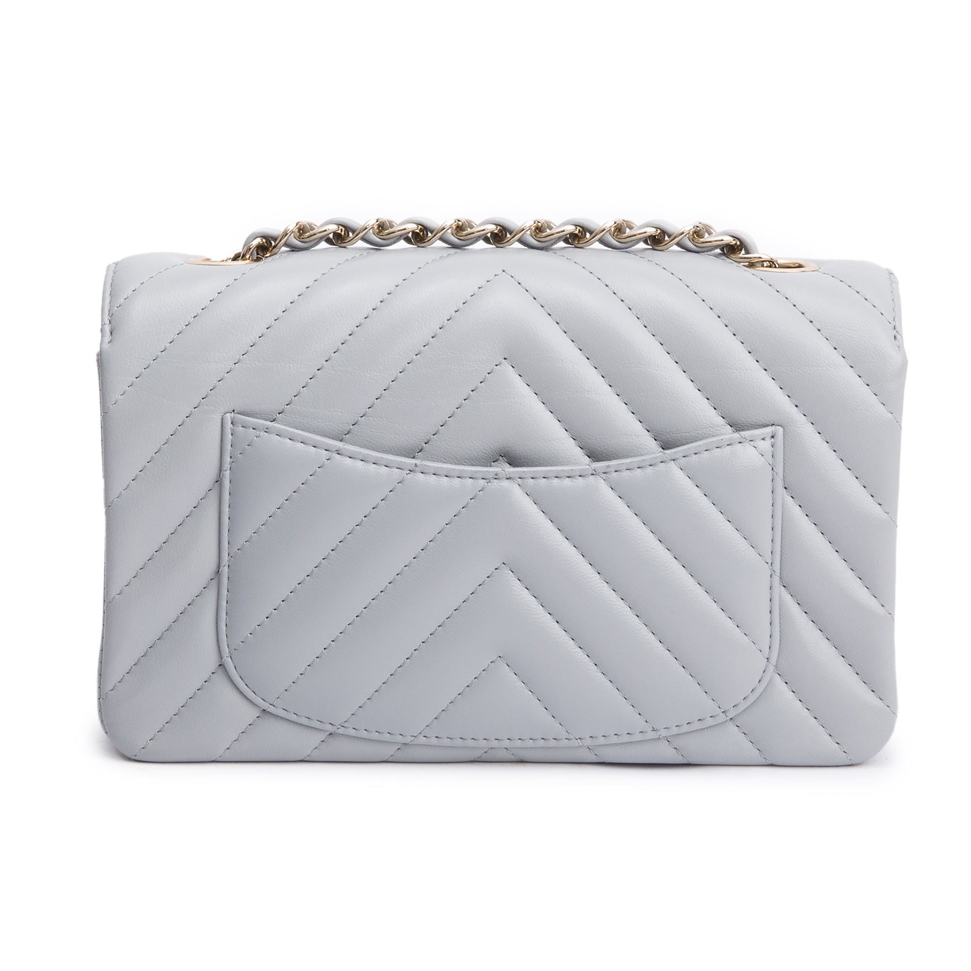 Chanel Grey Chevron Quilted Lambskin Leather Classic Mini Rectangular Flap Bag w/ Box