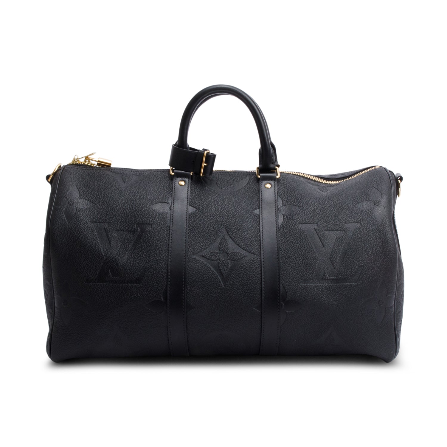 Louis Vuitton Black Embossed Monogram Giant Leather Keepall Bandouliere 45