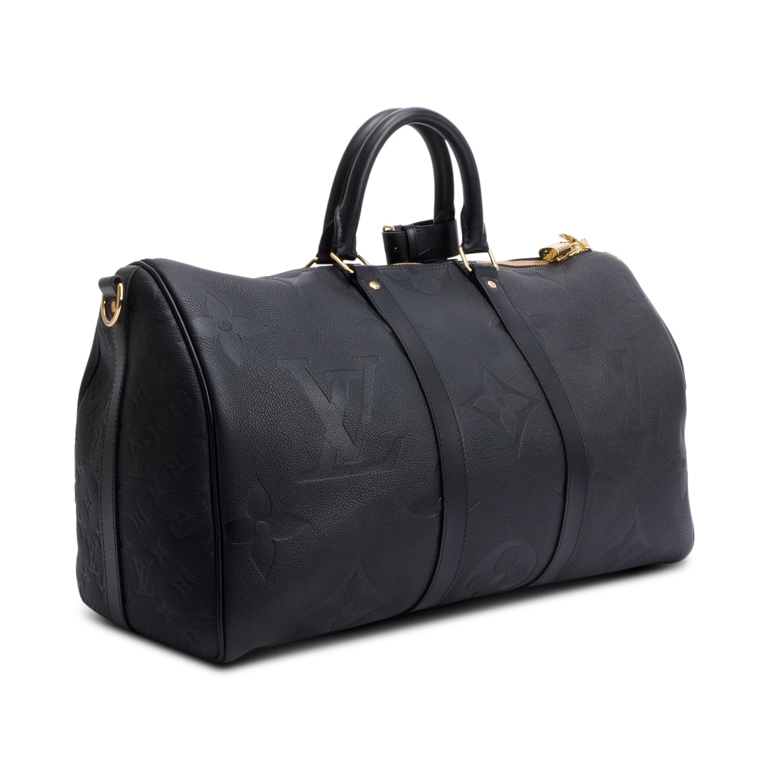 Louis Vuitton Black Embossed Monogram Giant Leather Keepall Bandouliere 45
