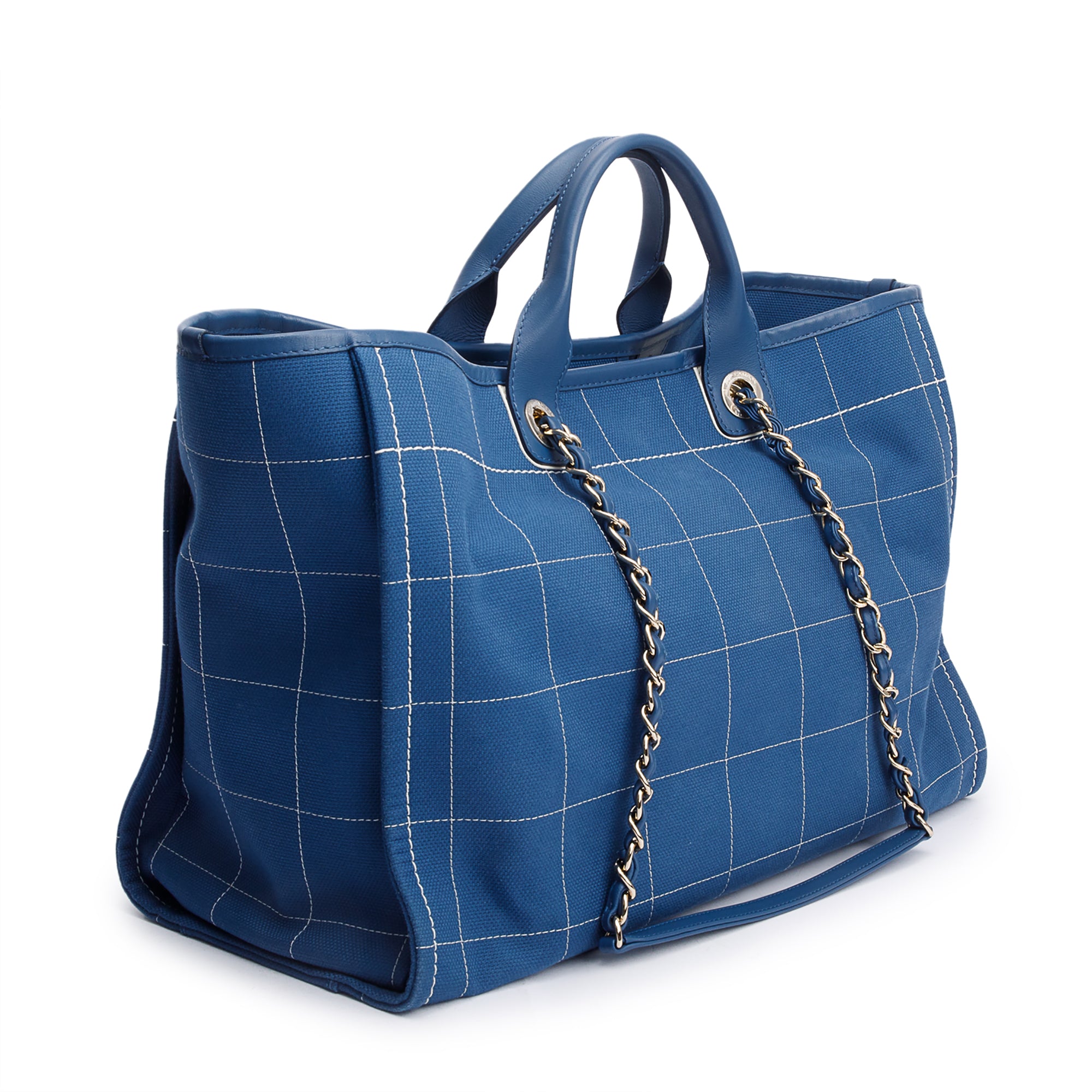 Chanel 2023 Blue Cotton Large Deauville Tote w/ Pouch