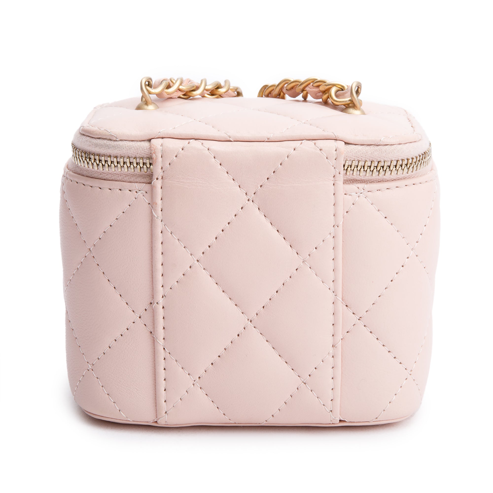 Chanel 2024 Pink Calfskin Leather Mini Pearl Crush Vanity Case w/ Box & Receipt