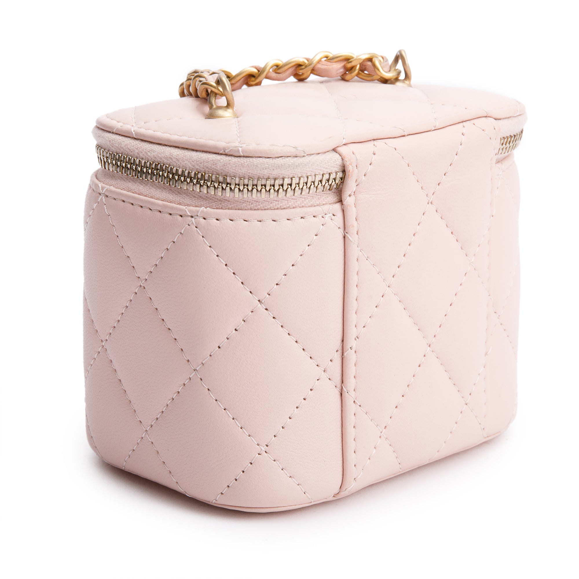 Chanel 2024 Pink Calfskin Leather Mini Pearl Crush Vanity Case w/ Box & Receipt