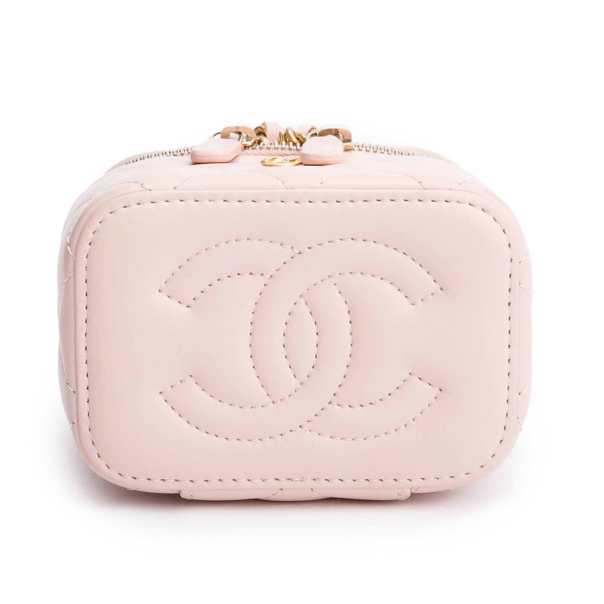 Chanel 2024 Pink Calfskin Leather Mini Pearl Crush Vanity Case w/ Box & Receipt