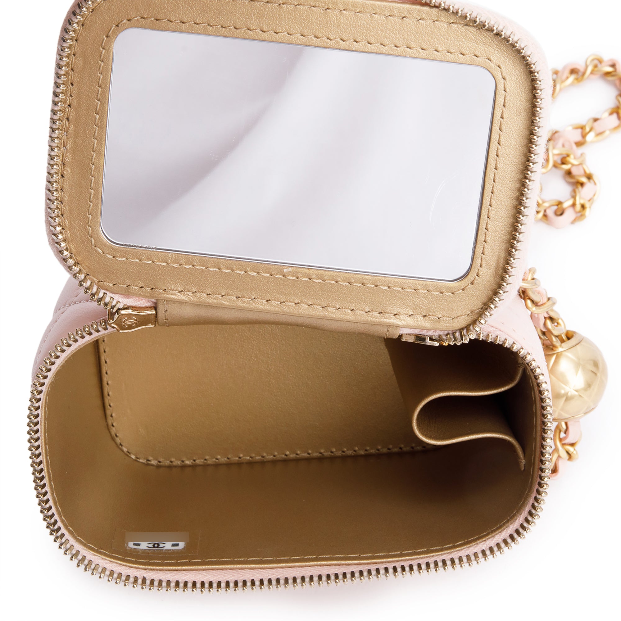 Chanel 2024 Pink Calfskin Leather Mini Pearl Crush Vanity Case w/ Box & Receipt