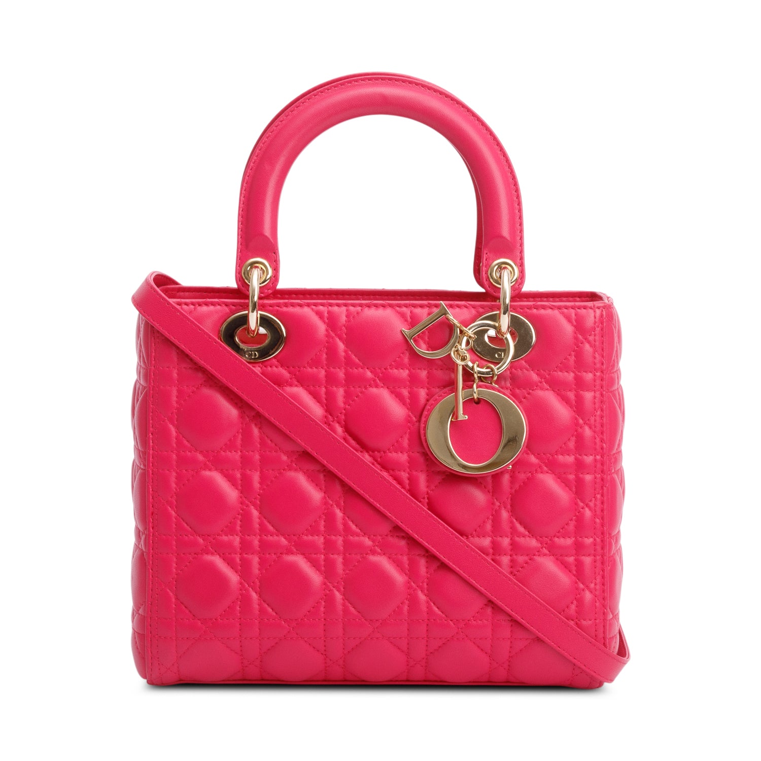 Christian Dior Pink Cannage Lambskin Leather Medium Lady Dior Bag w/ Strap