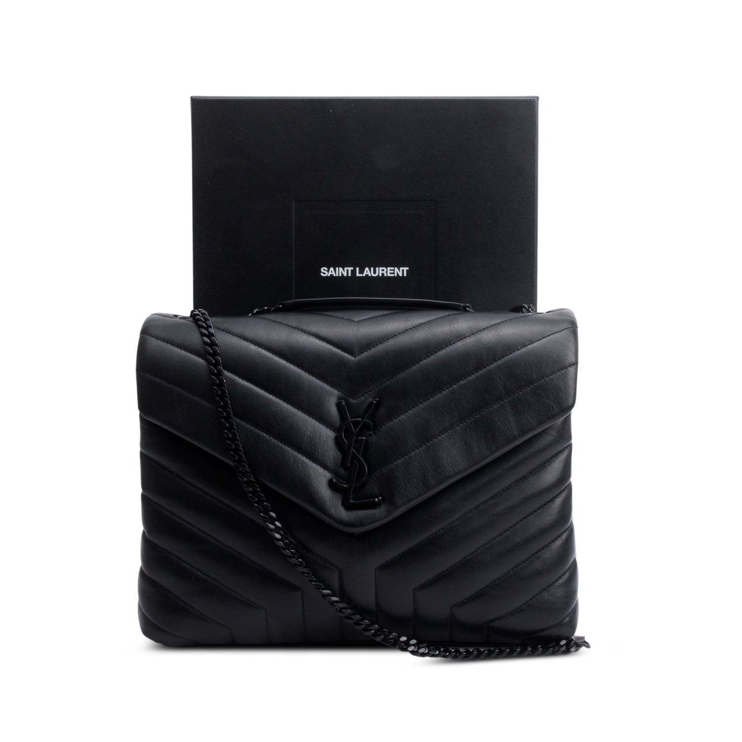 Saint Laurent Black Quilted Leather Medium Loulou Monogram Shoulder Bag w/ Box