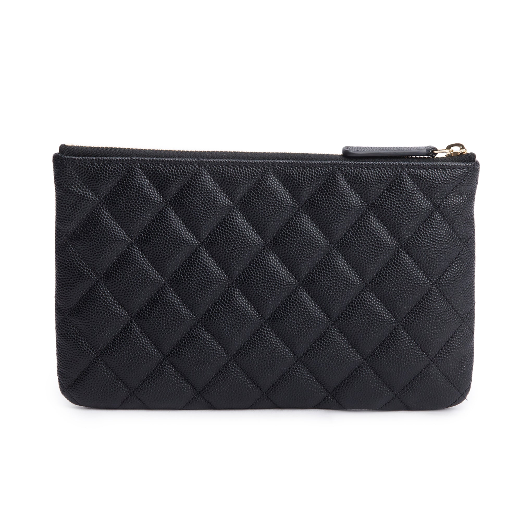Chanel 2021 Black Quilted Caviar Leather Small O-Case Clutch w/ Box, Receipt & Authenticity Card