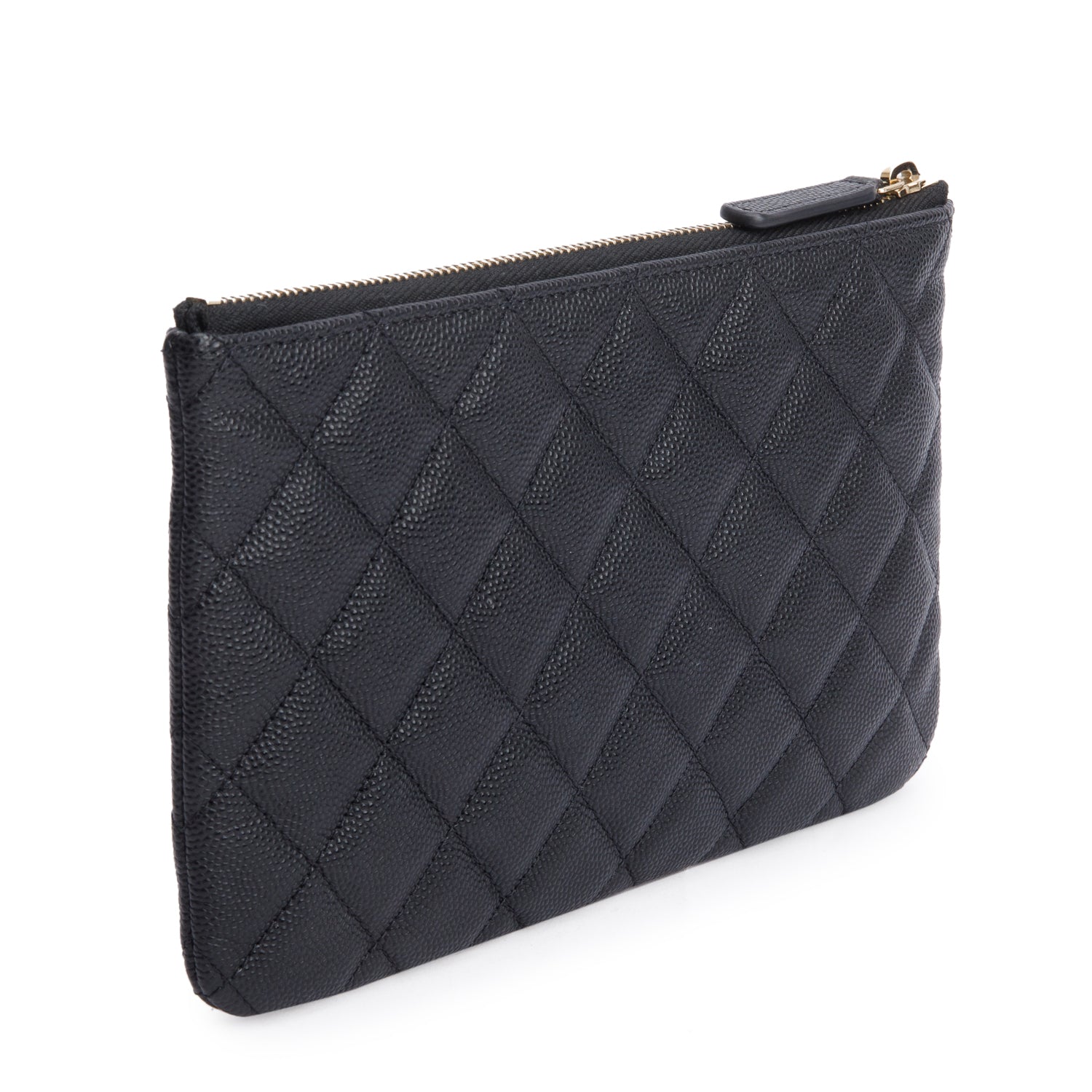 Chanel 2021 Black Quilted Caviar Leather Small O-Case Clutch w/ Box, Receipt & Authenticity Card