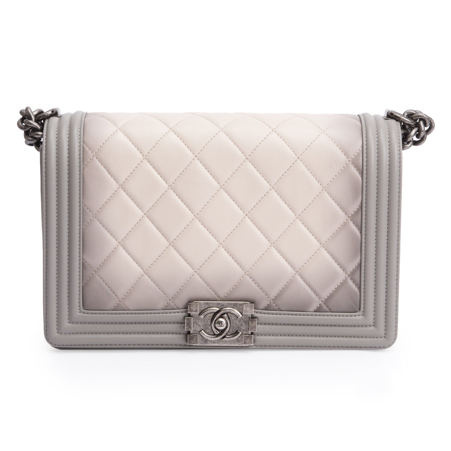 Chanel Grey Ombre Quilted Lambskin Leather Large Boy Bag w/ Authenticity Card