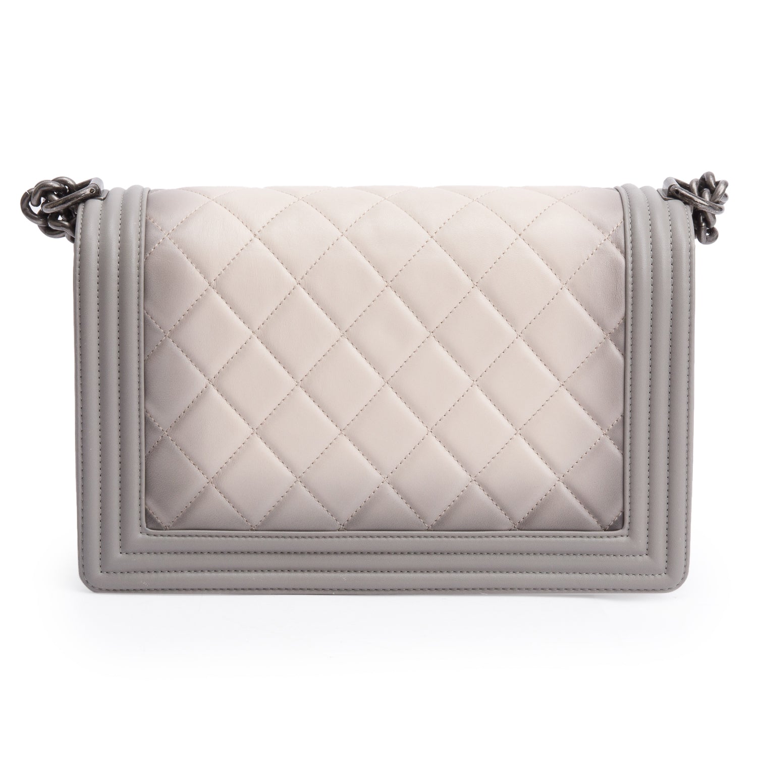 Chanel Grey Ombre Quilted Lambskin Leather Large Boy Bag w/ Authenticity Card
