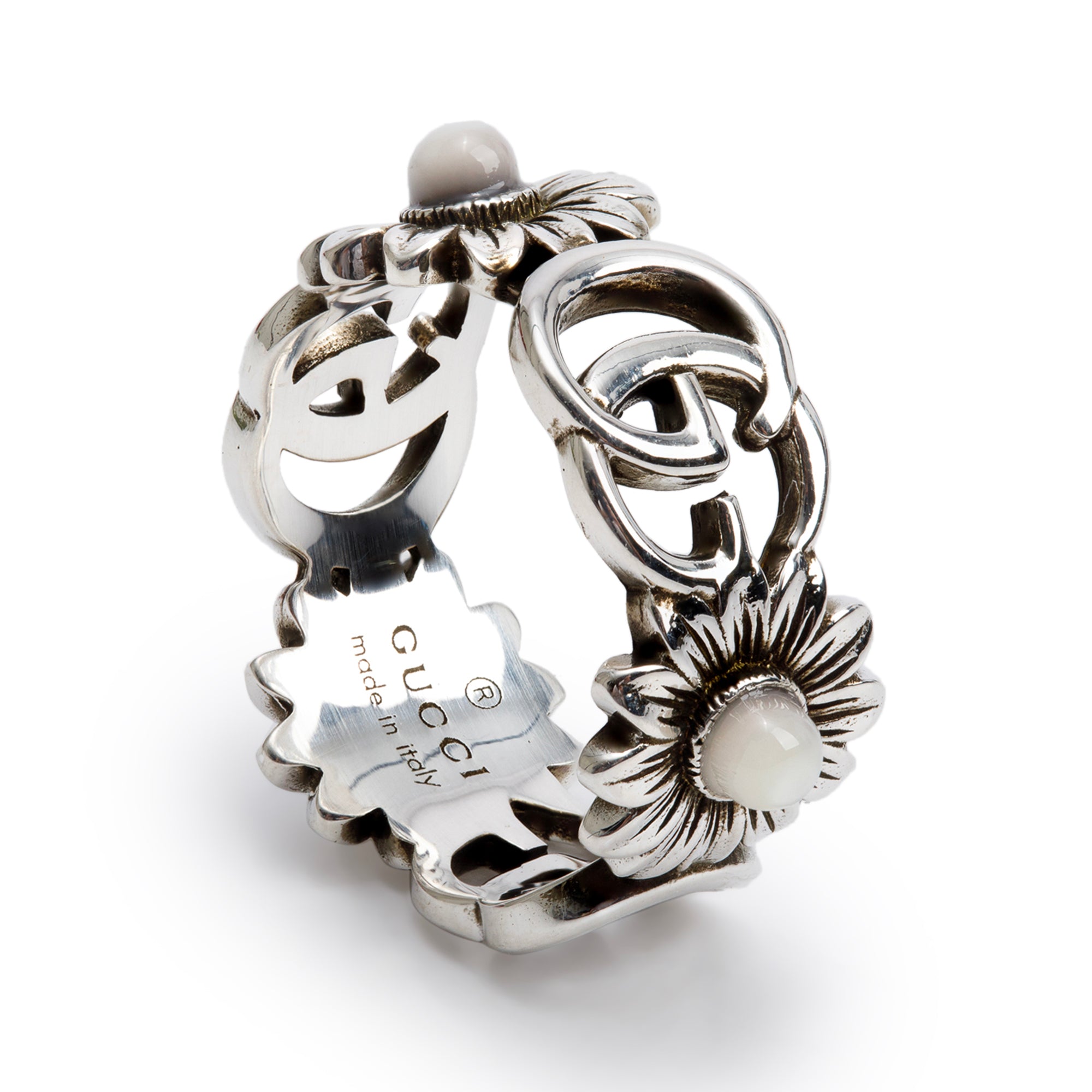 Gucci Sterling Silver Pink Mother of Pearl Double G Ring, Size 12 6