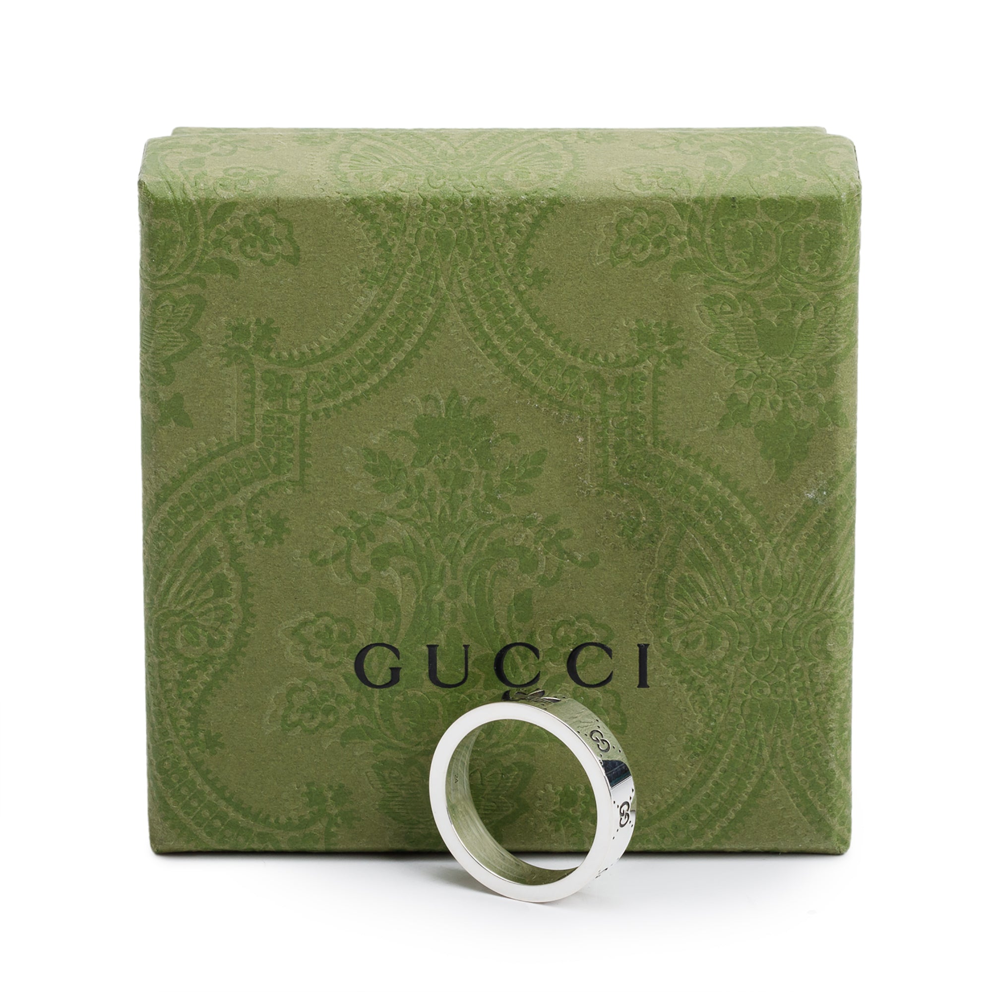 Gucci x Adidas Sterling Silver Engraved GG Wide 6 MM Band Ring, Size 24 10.5 w/ Box
