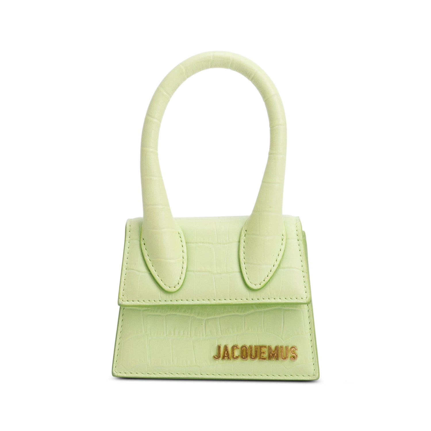Jacquemus Green Croc-Embossed Leather Mini Signature Le Chiquito Handle Bag w/ Strap