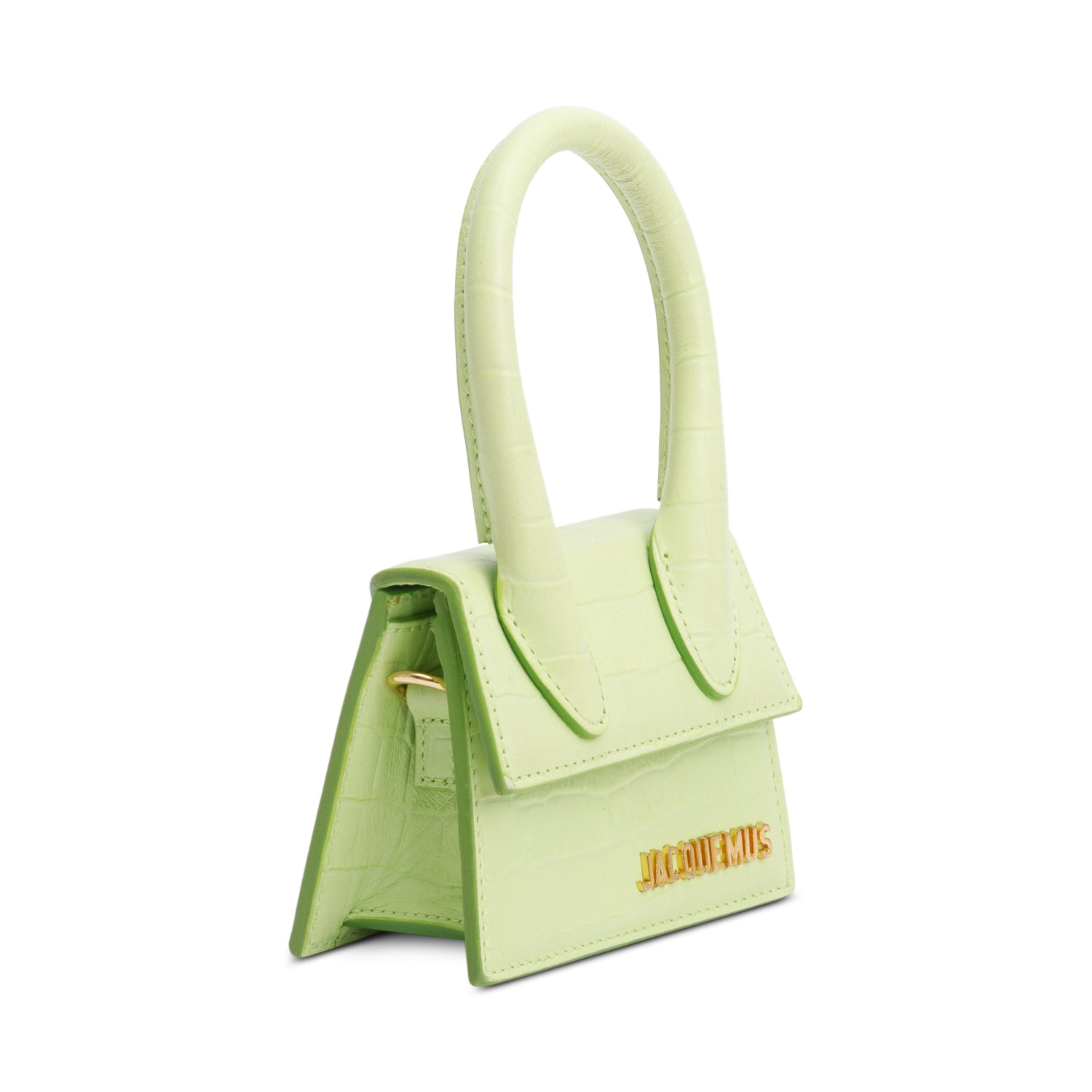 Jacquemus Green Croc-Embossed Leather Mini Signature Le Chiquito Handle Bag w/ Strap