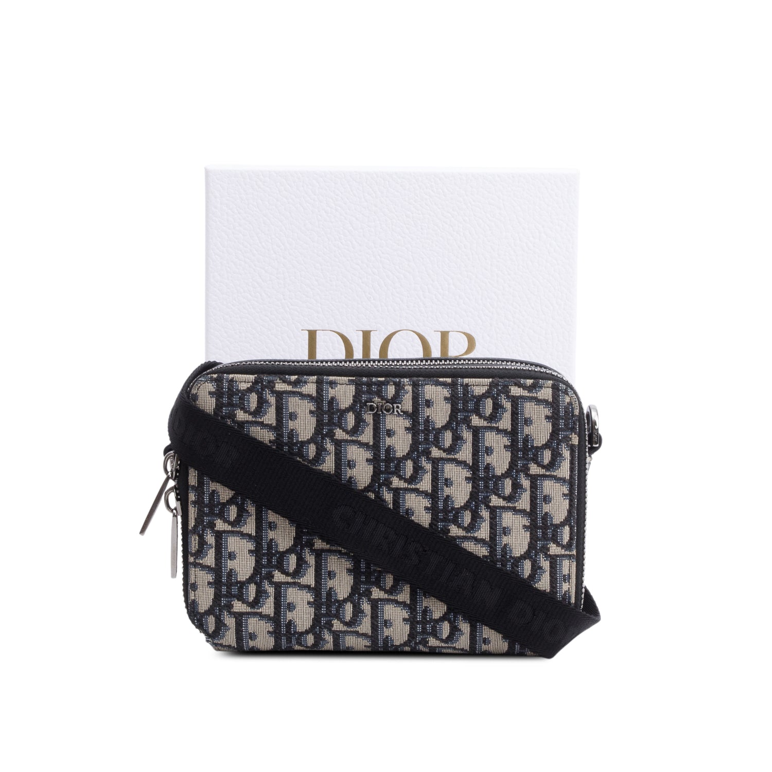 Christion Dior 2020 Oblique Jacquard Zipped Pouch Crossbody w/ Box & Strap