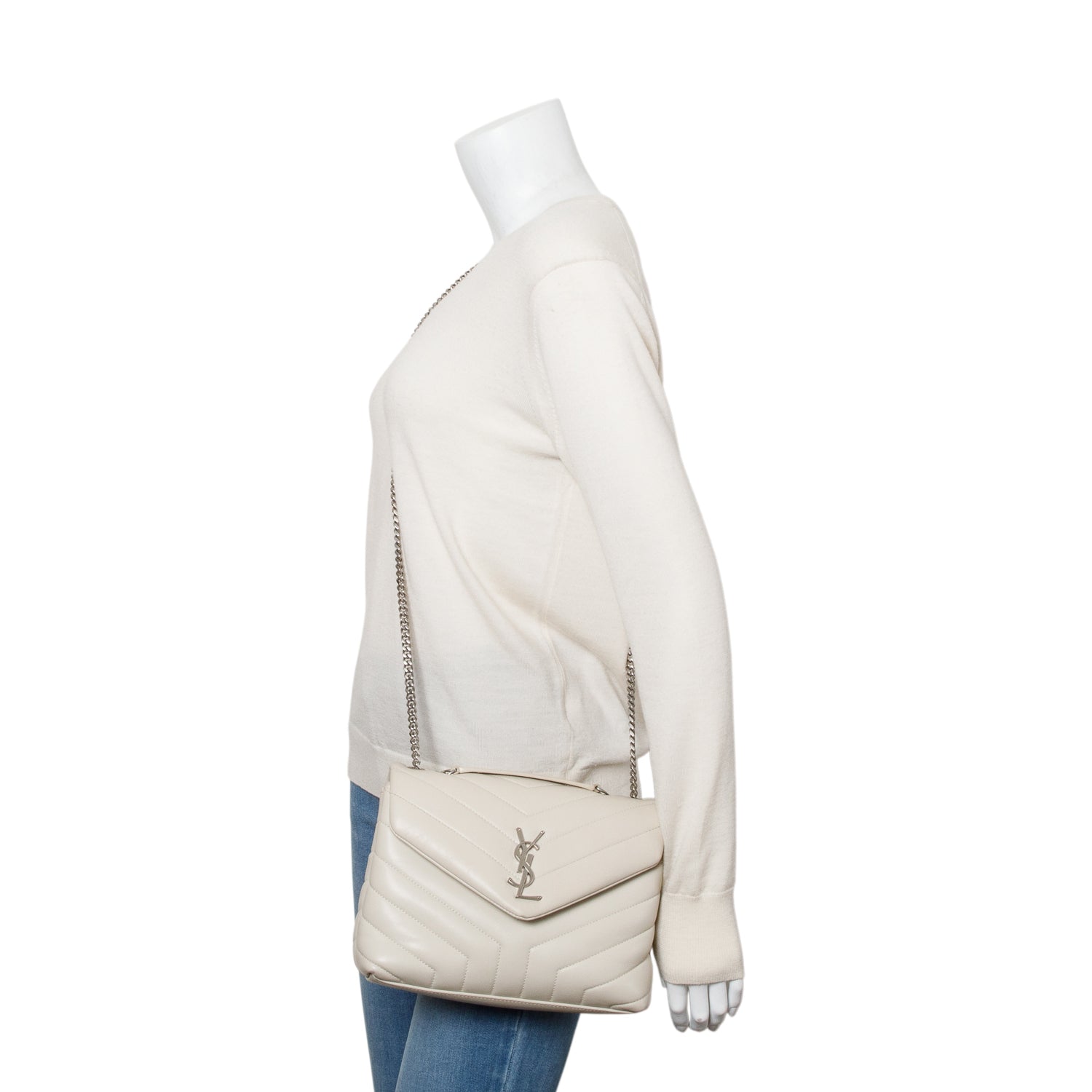Saint Laurent 2022 White Y Quilted Leather Small Loulou Shoulder Bag