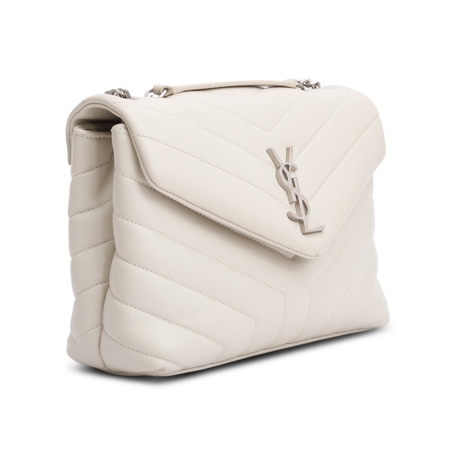 Saint Laurent 2022 White Y Quilted Leather Small Loulou Shoulder Bag
