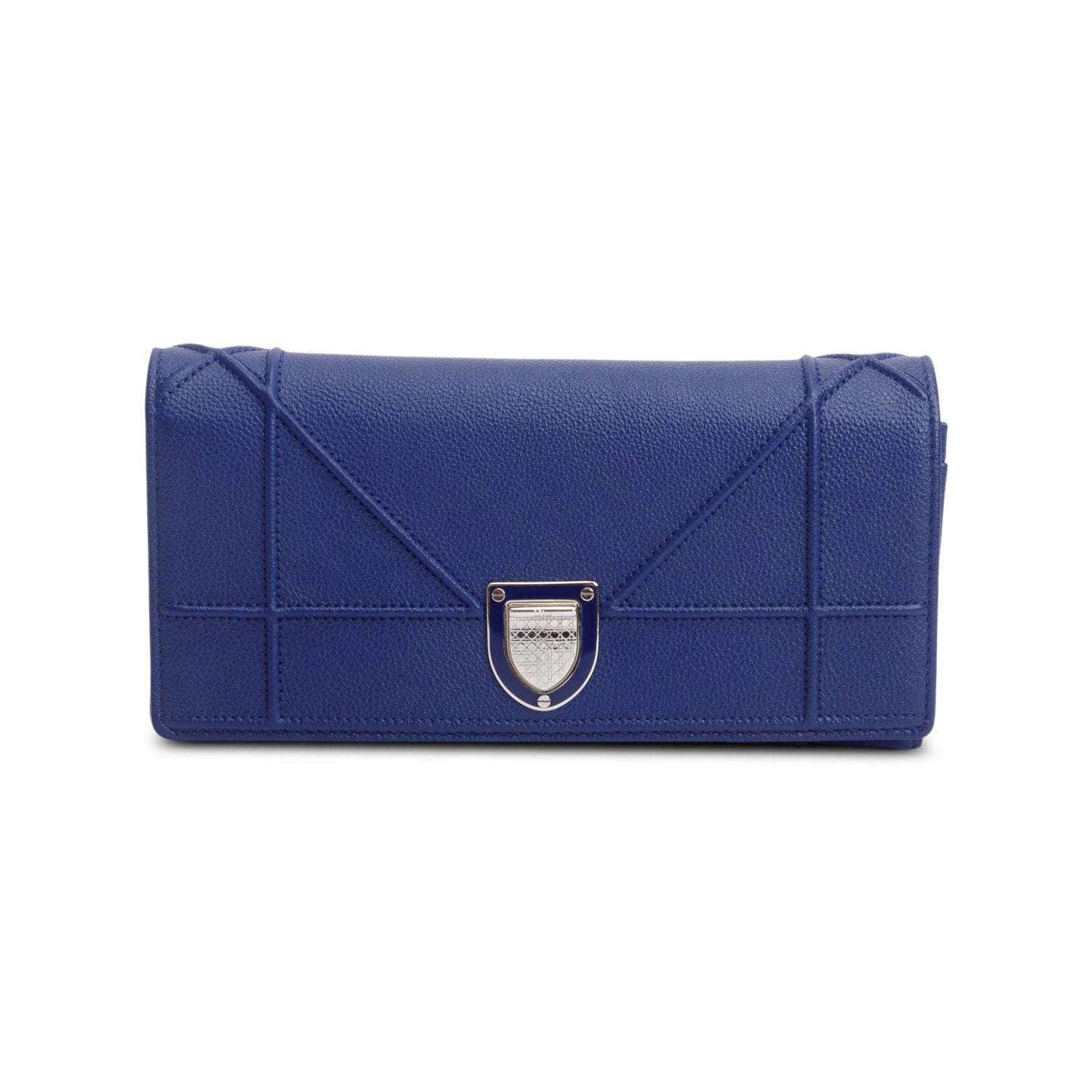 Christian Dior Blue Grained Calfskin Leather Diorama Croisiere Wallet on Chain w/ Box