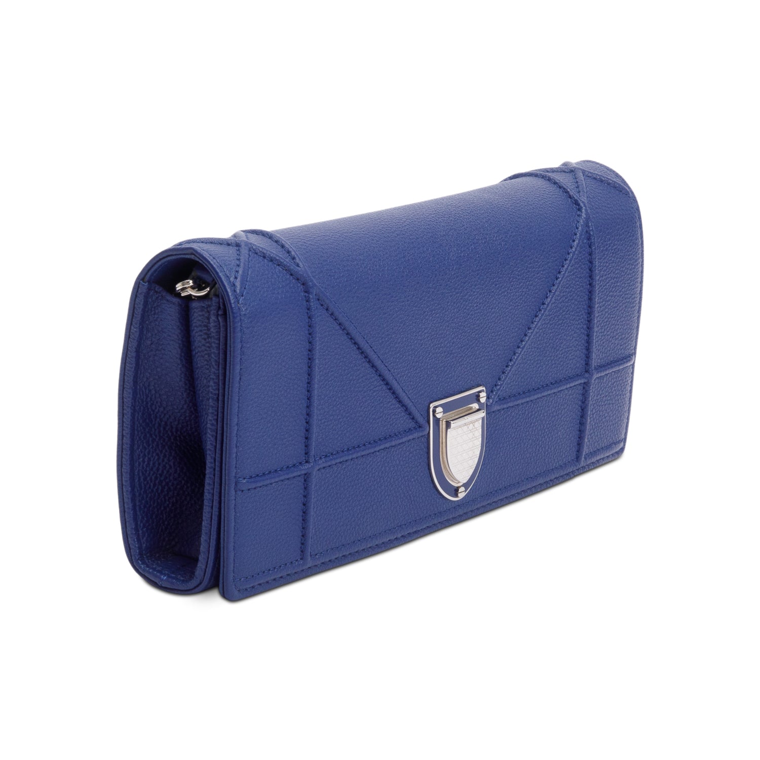 Christian Dior Blue Grained Calfskin Leather Diorama Croisiere Wallet on Chain w/ Box