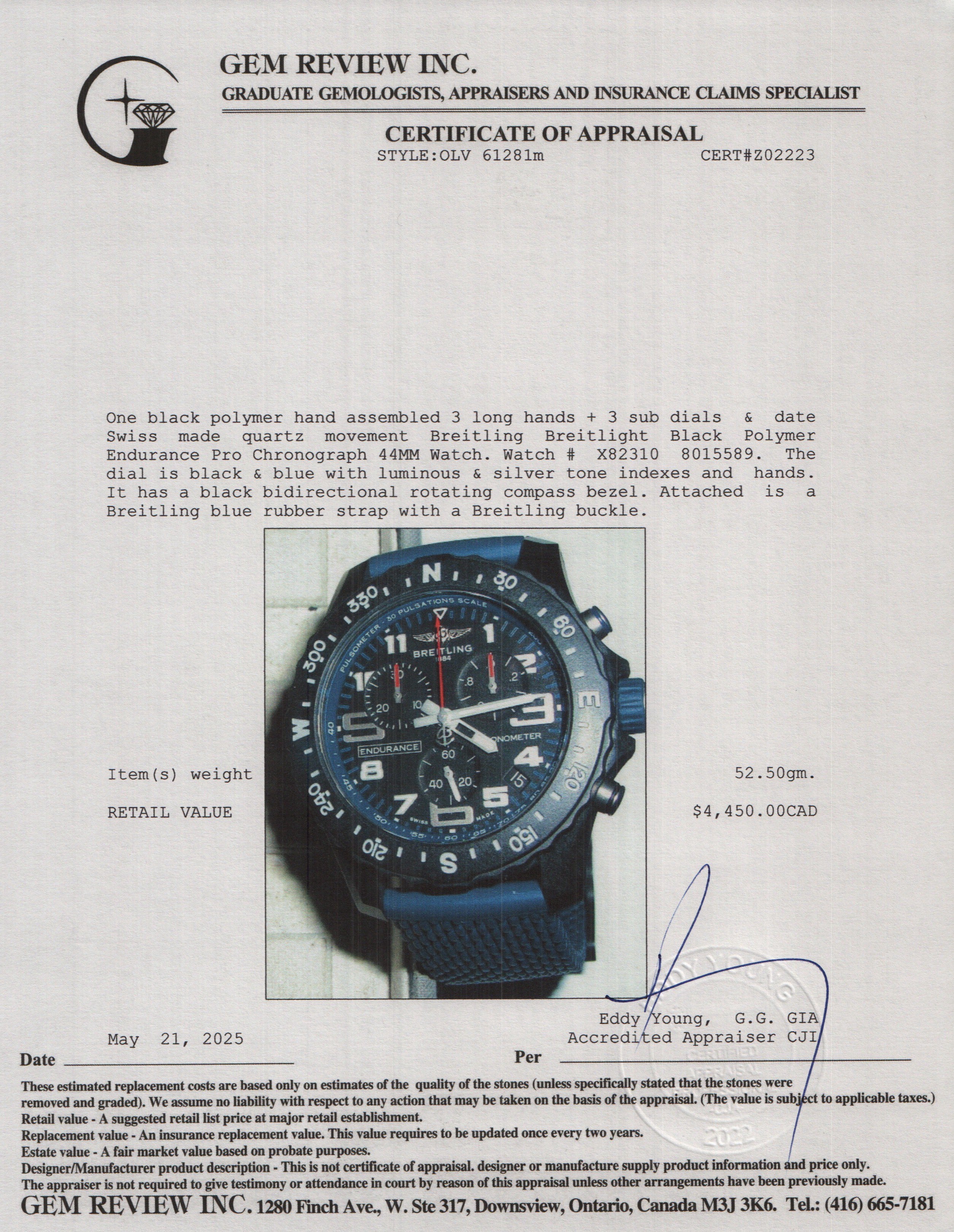 Breitling Breitlight Black Polymer Endurance Pro 44MM Watch Black & Blue X82310 w/ Box, Papers & Extra Strap