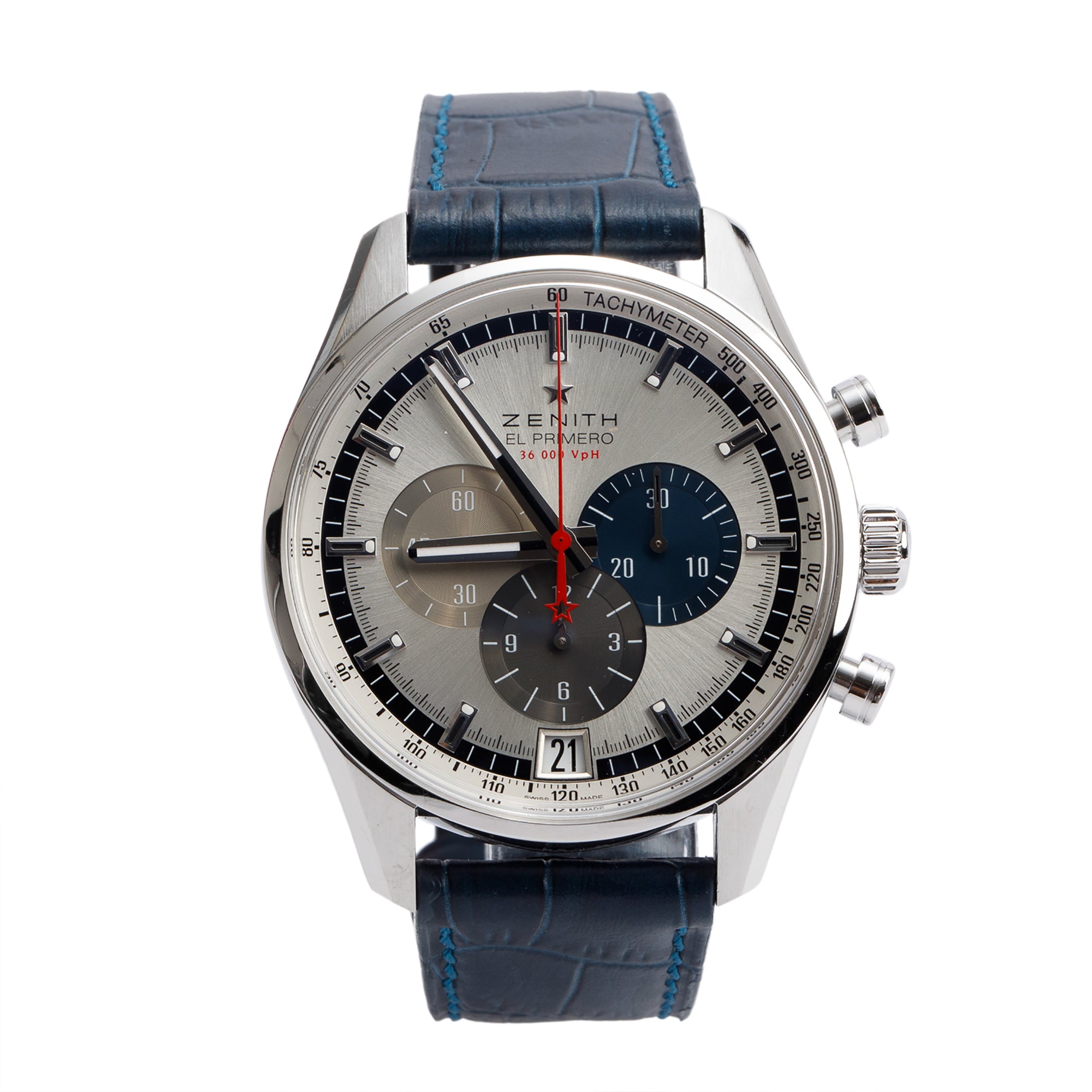 Zenith Stainless Steel El Primero 36,000 VpH 42 MM Chronograph Automatic Watch w/ Box & Papers