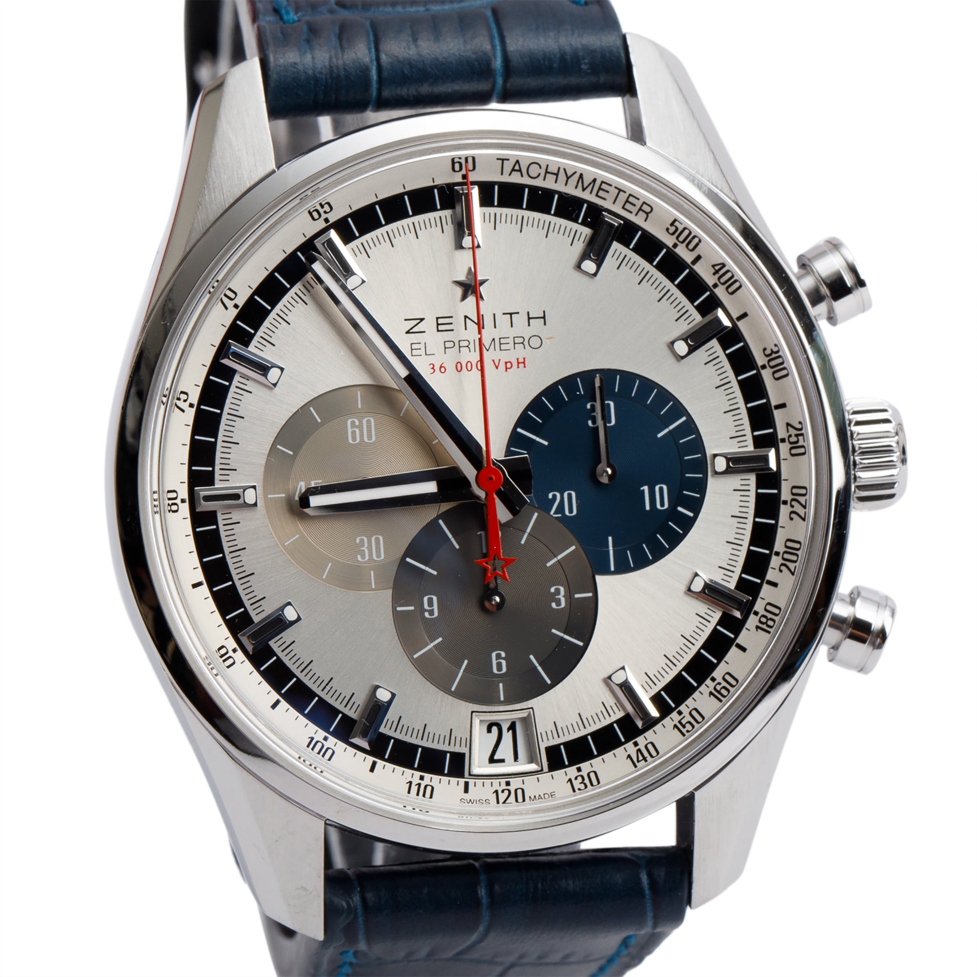 Zenith Stainless Steel El Primero 36,000 VpH 42 MM Chronograph Automatic Watch w/ Box & Papers