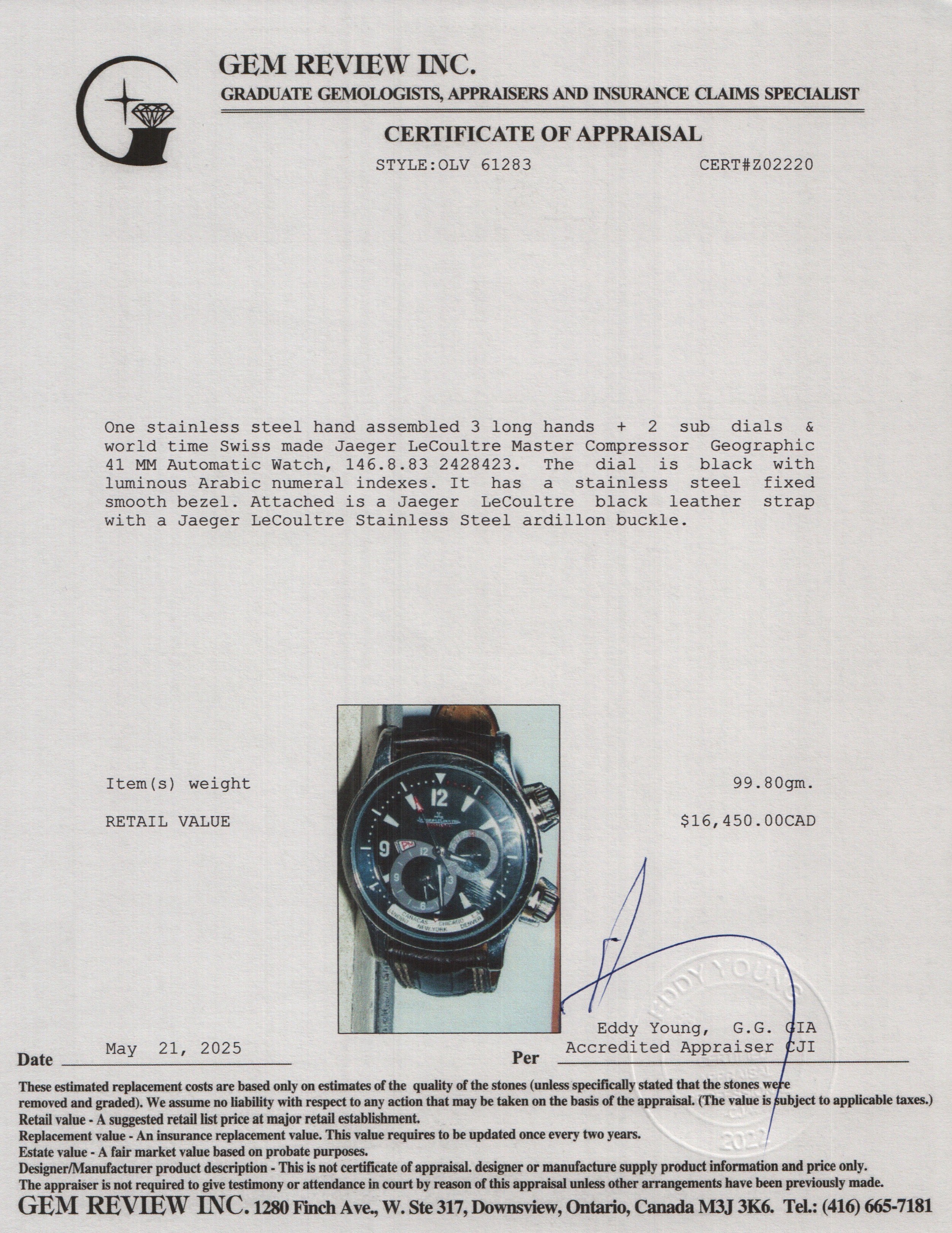 Jaeger LeCoultre Stainless Steel Master Compressor Geographic 41 MM Automatic Watch