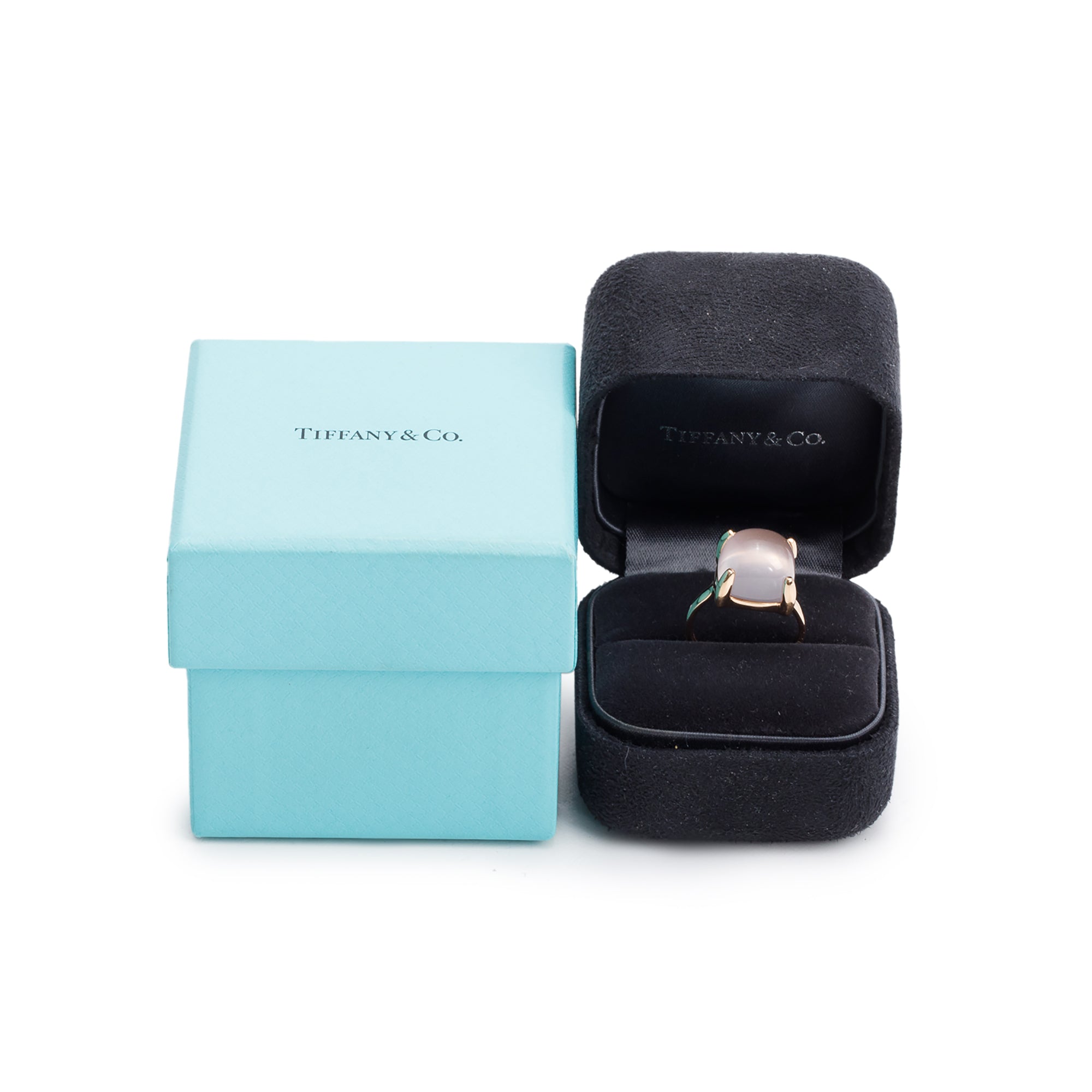 Tiffany & Co. Paloma Picasso 18k Rose Gold Rose Quartz Sugar Stacks Ring, Size 6 w/ Box