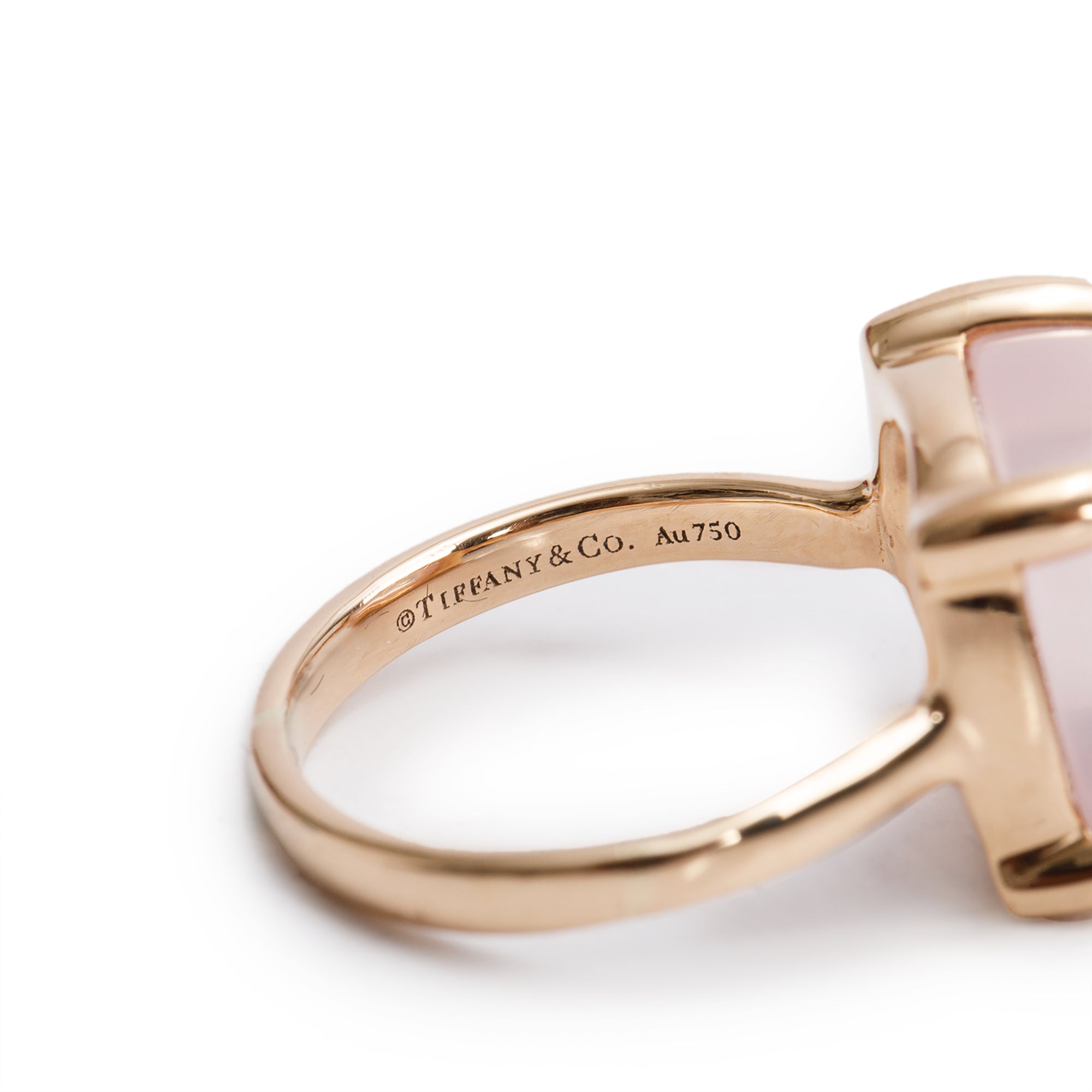 Tiffany & Co. Paloma Picasso 18k Rose Gold Rose Quartz Sugar Stacks Ring, Size 6 w/ Box