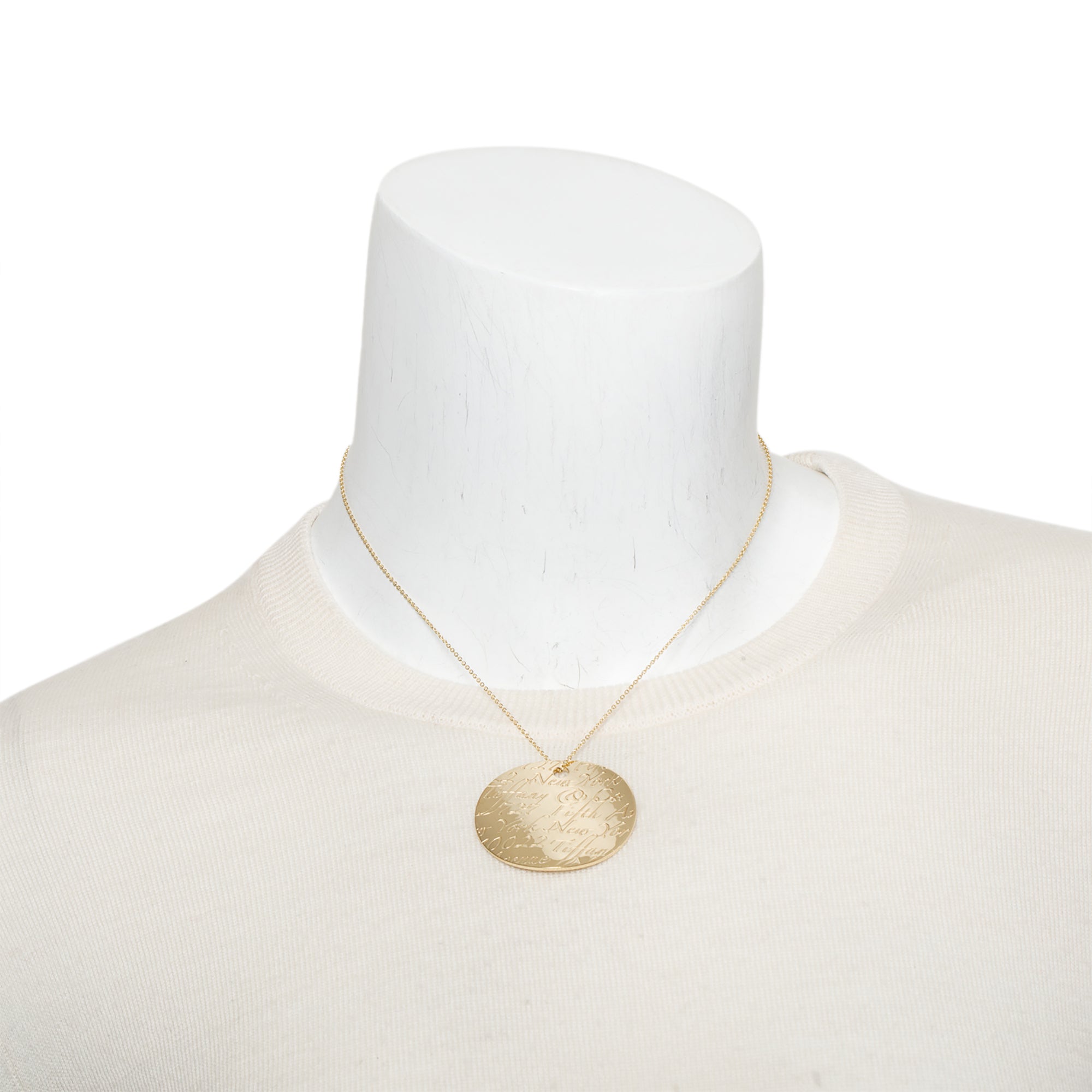 Tiffany & Co. 18k Yellow Gold Large Notes Round Pendant Necklace w/ Box