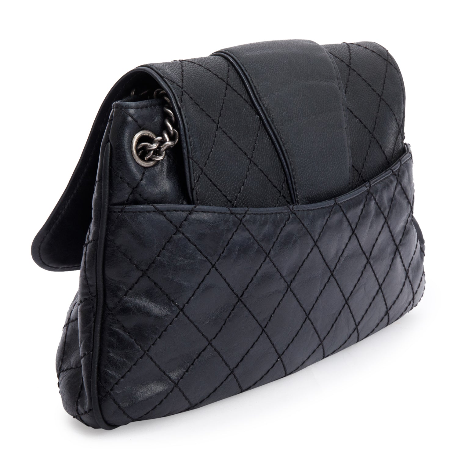 Chanel Black Aged Calfskin Leather Medium Bubble Graphic Messenger Bag w/ Authnticity Card