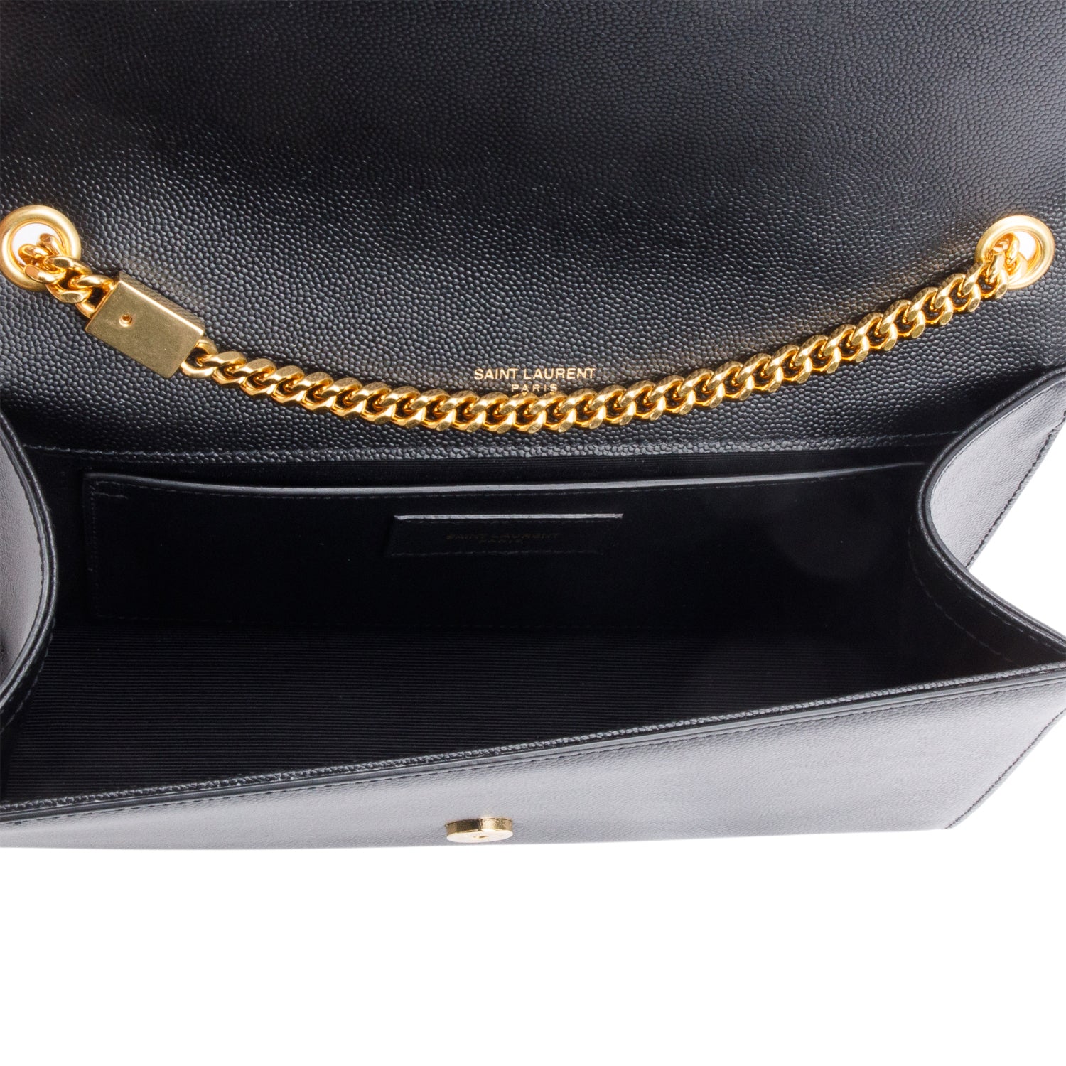 Saint Laurent 2022 Black Grain De Poudre Leather Medium Classic Monogram Kate Tassel Chain Bag w/ Box