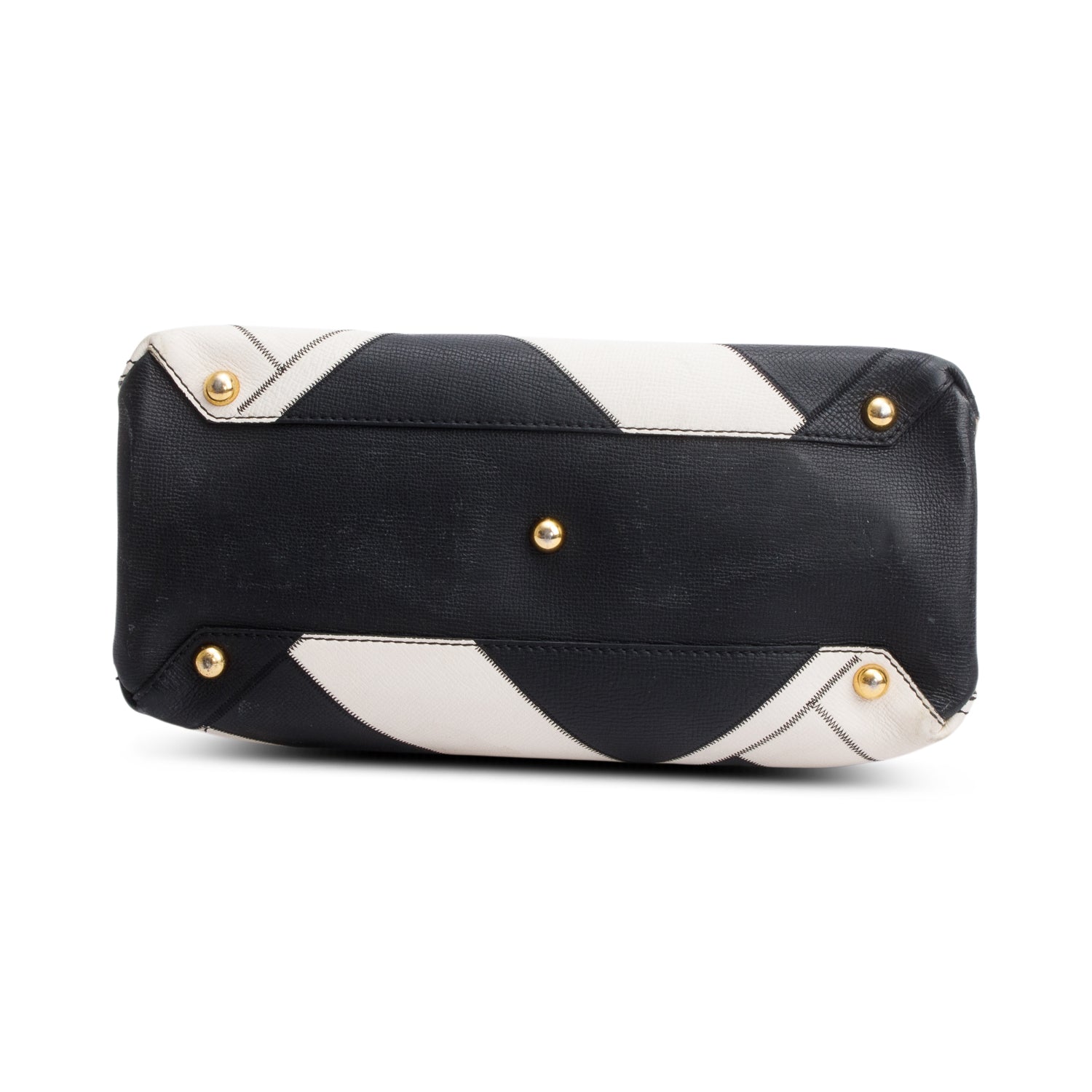 Burberry Black/White Calfskin Leather House Check Medium Patchwork Banner Tote w/ Strap