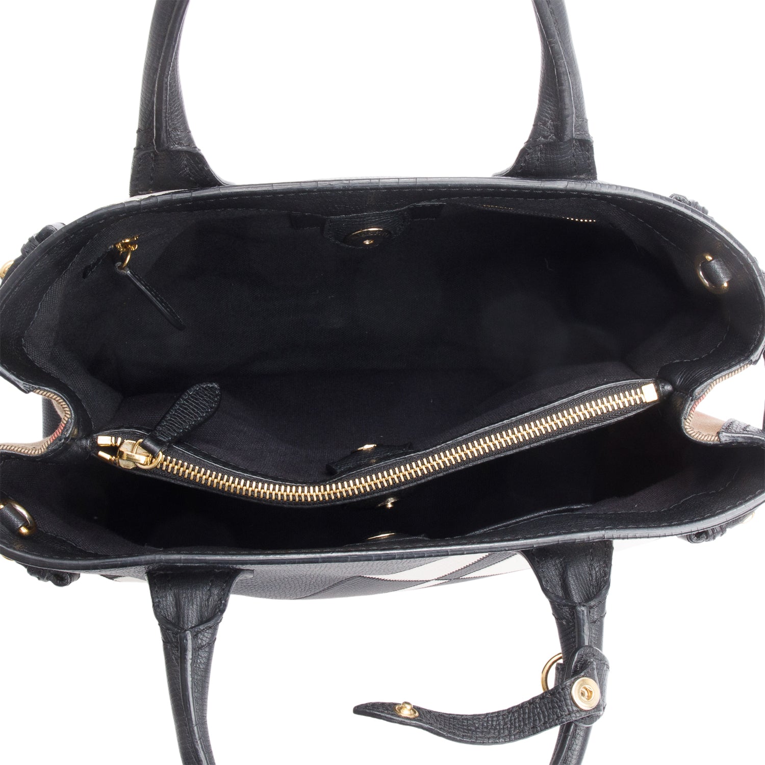 Burberry Black/White Calfskin Leather House Check Medium Patchwork Banner Tote w/ Strap