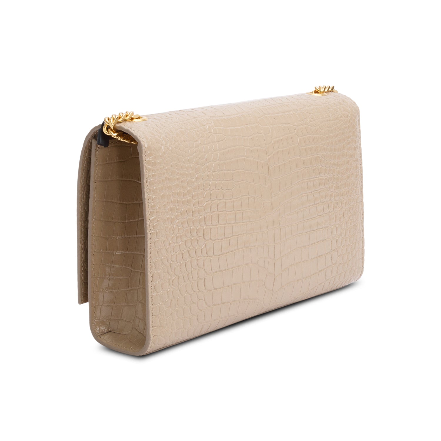 Saint Laurent 2023 Beige Crocodile-Embossed Leather Medium Classic Monogram Kate Tassel Chain Bag w/ Box