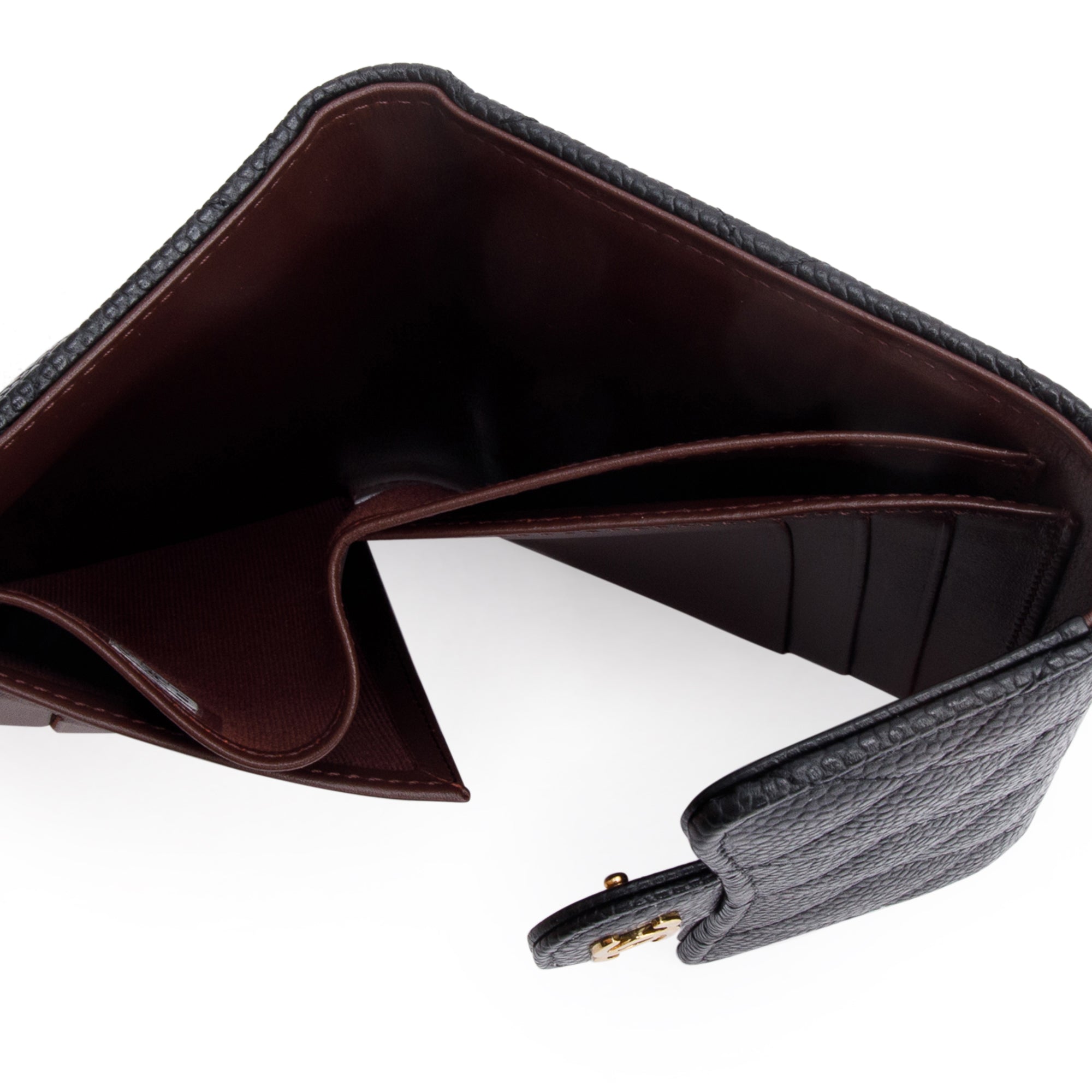 Chanel 2023 Black Quilted Caviar Leather Classic Interlocking CC Logo Trifold Compact Wallet w/ Box