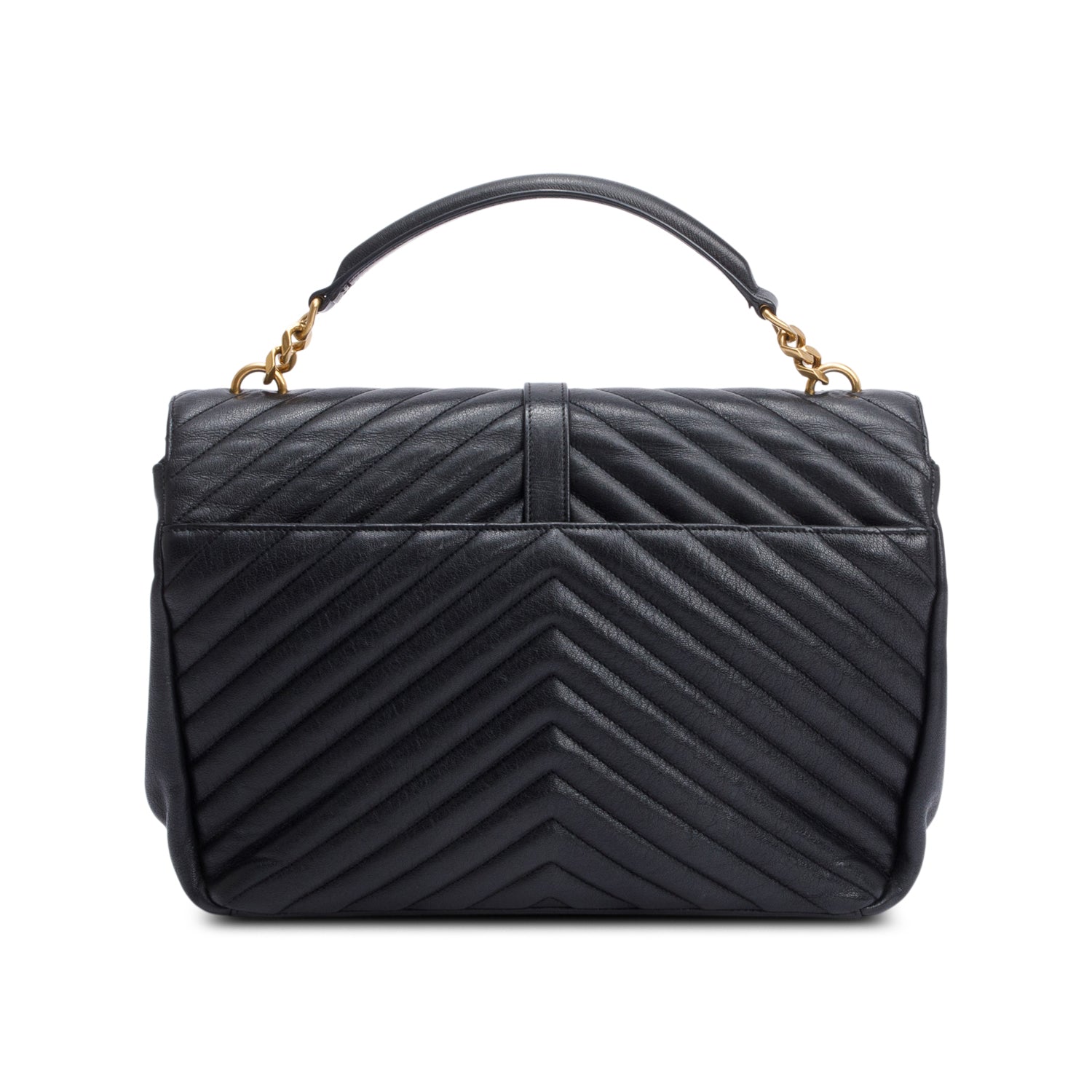 Saint Laurent Black Leather Large Chevron College Bag