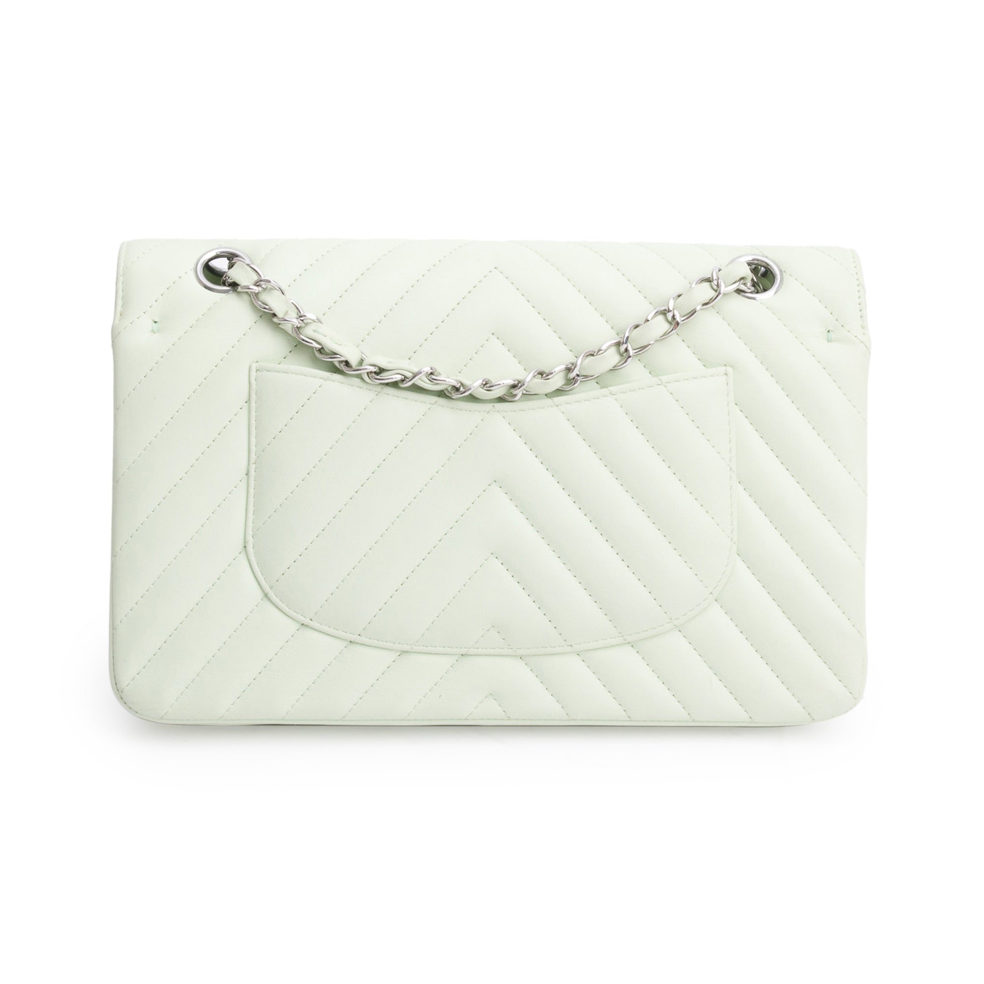 Chanel Green Chevron Lambskin Leather Classic Medium Double Flap Bag