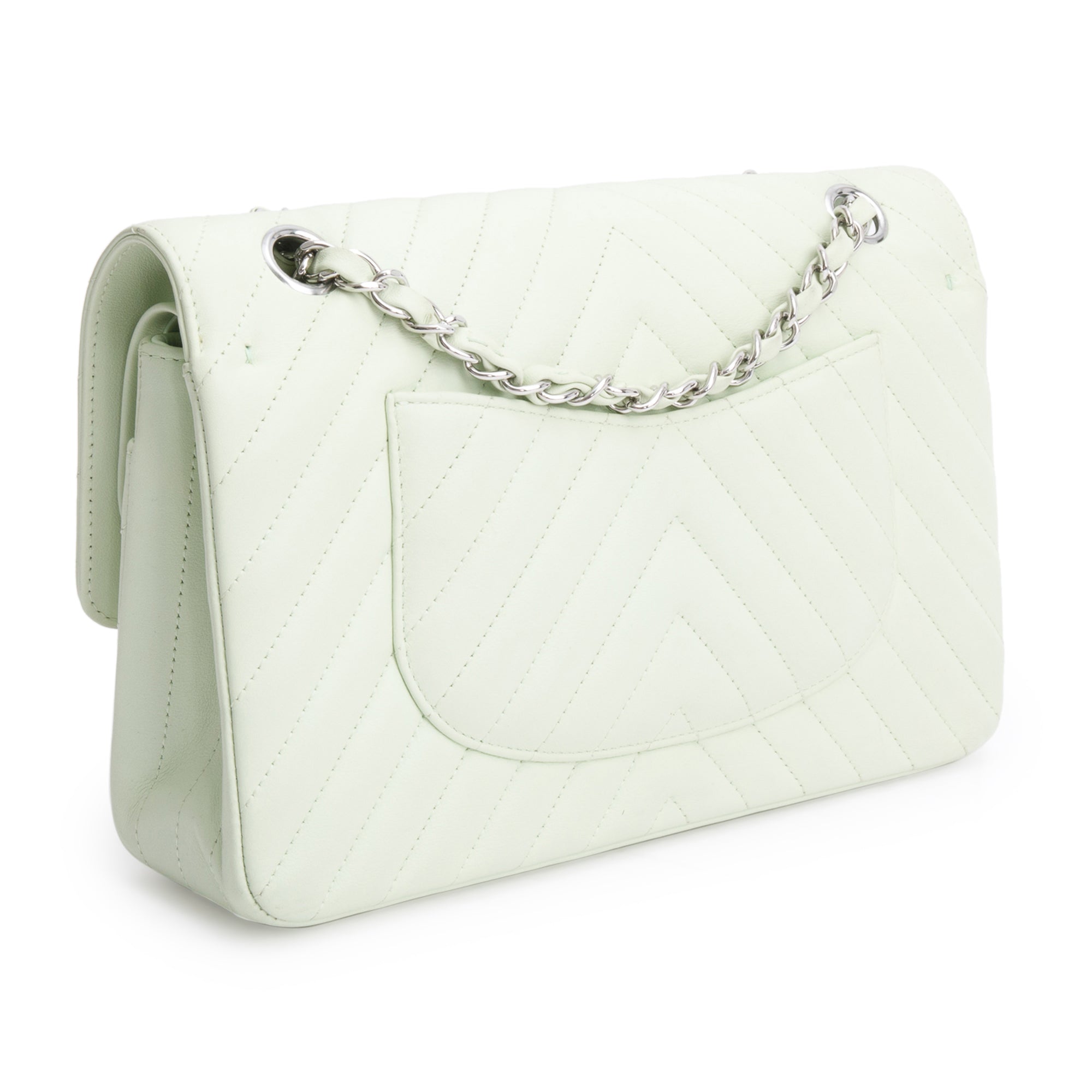 Chanel Green Chevron Lambskin Leather Classic Medium Double Flap Bag