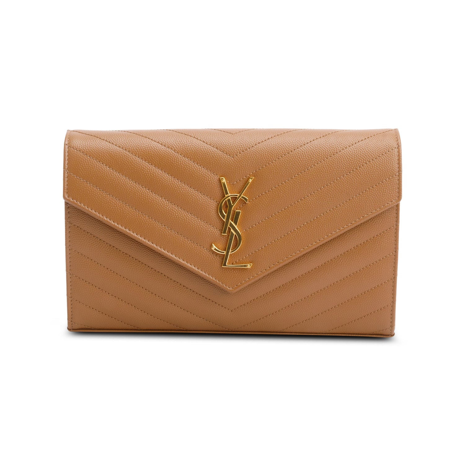 Saint Laurent Brown Cassandre Matelasse Envelope Chain Wallet w/ Box