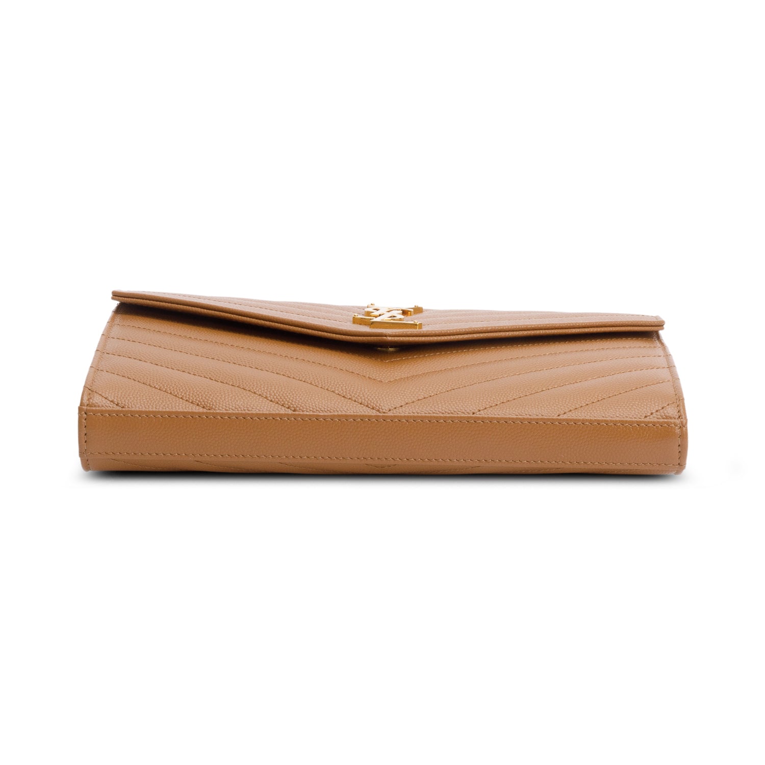 Saint Laurent Brown Cassandre Matelasse Envelope Chain Wallet w/ Box