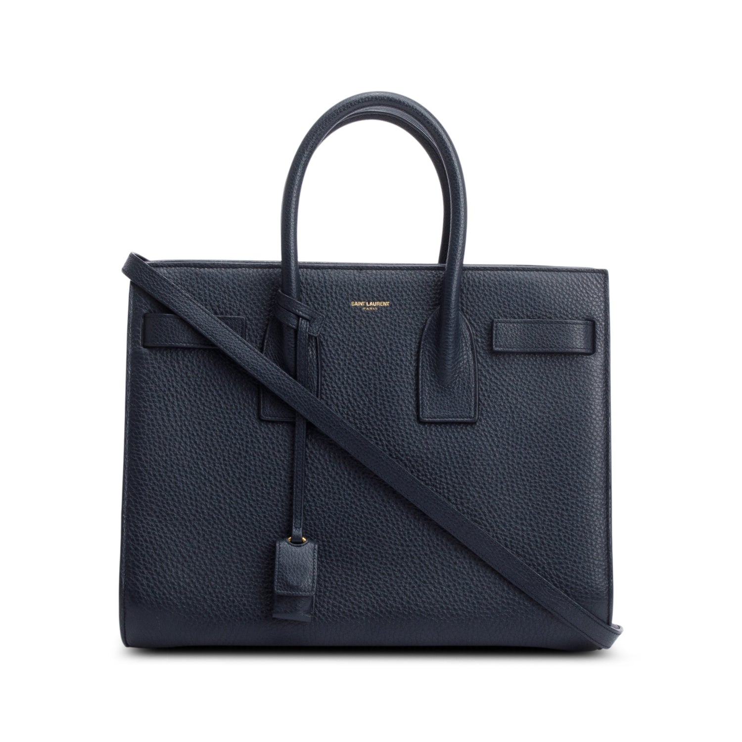 Saint Laurent Navy Grained Calfskin Leather Small Sac De Jour w/ Strap