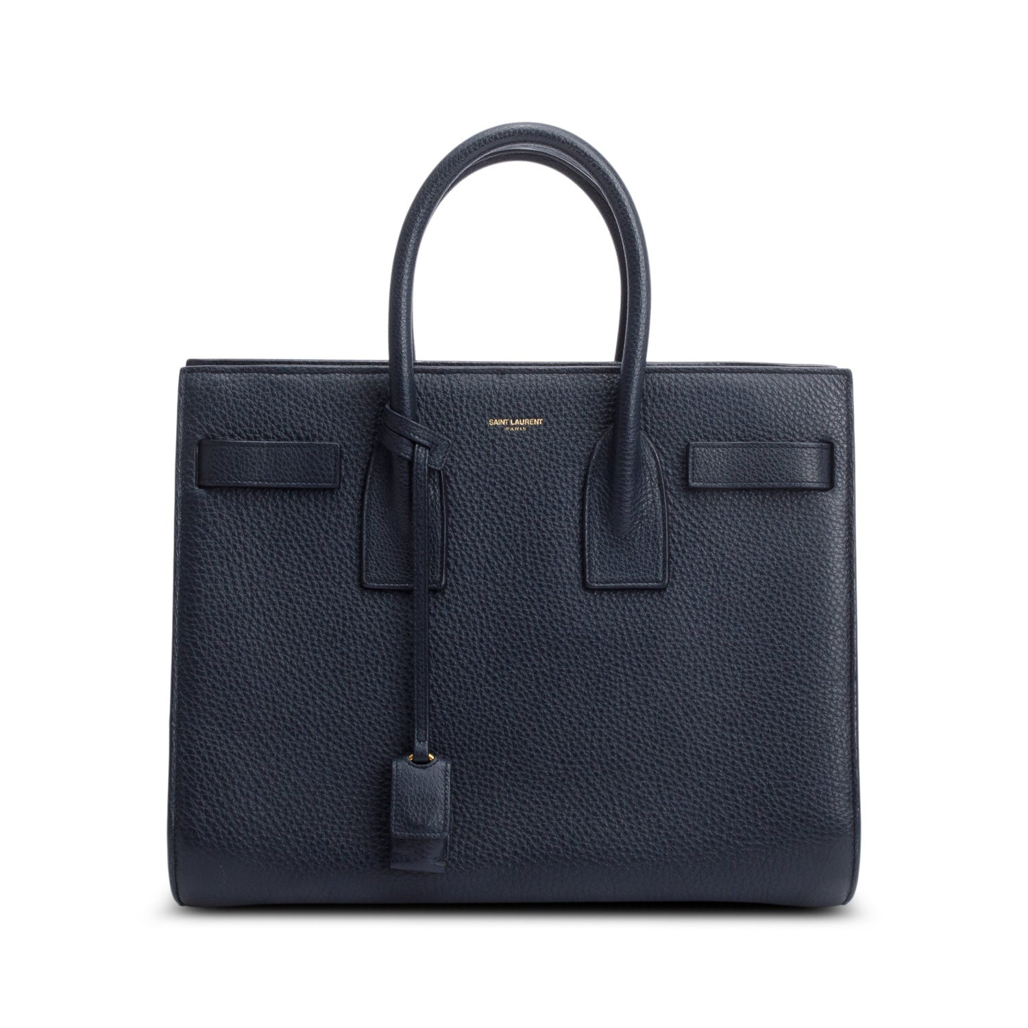 Saint Laurent Navy Grained Calfskin Leather Small Sac De Jour w/ Strap